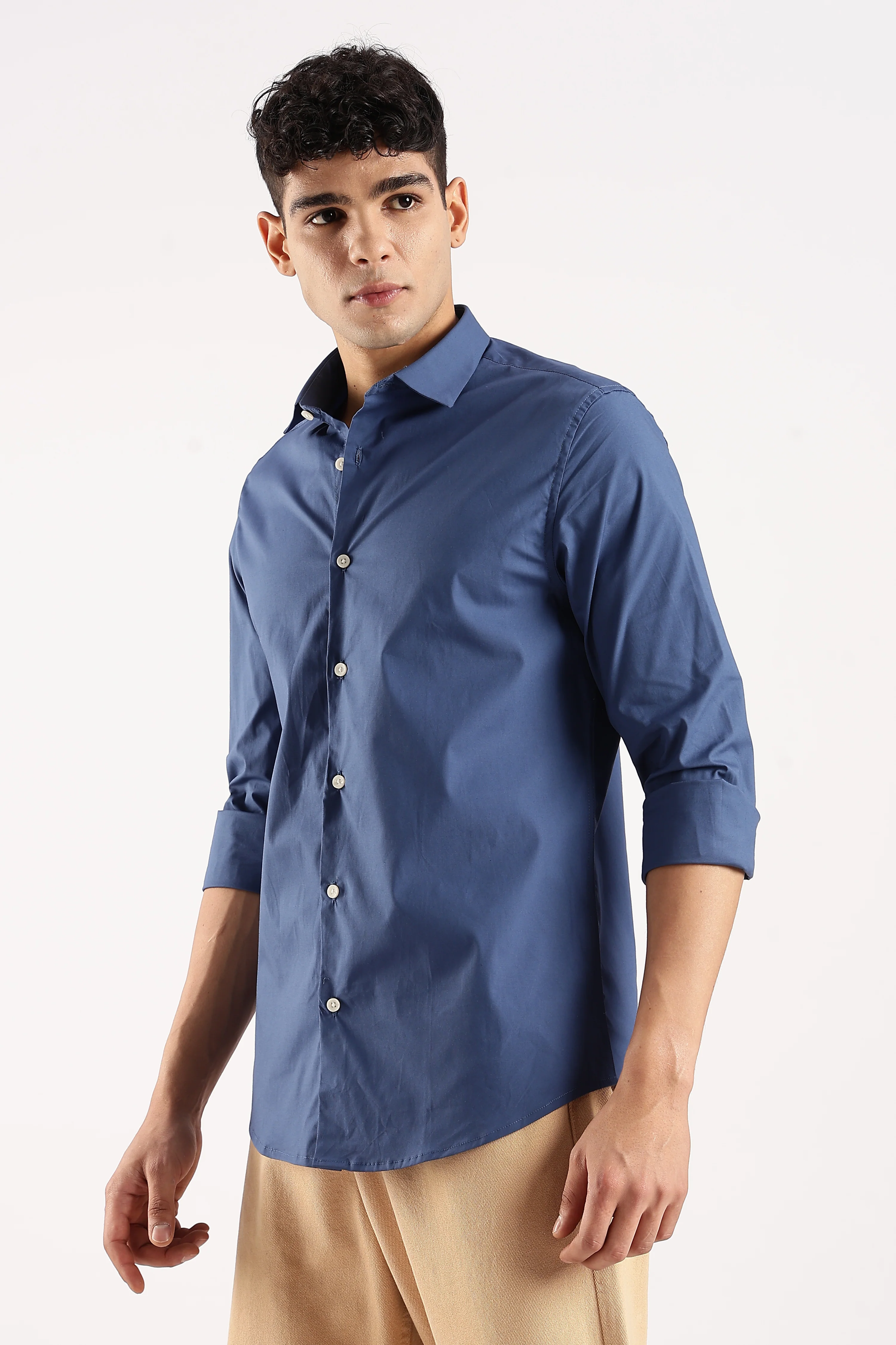 Men Blue Cotton Lycra Shirt - Image 4
