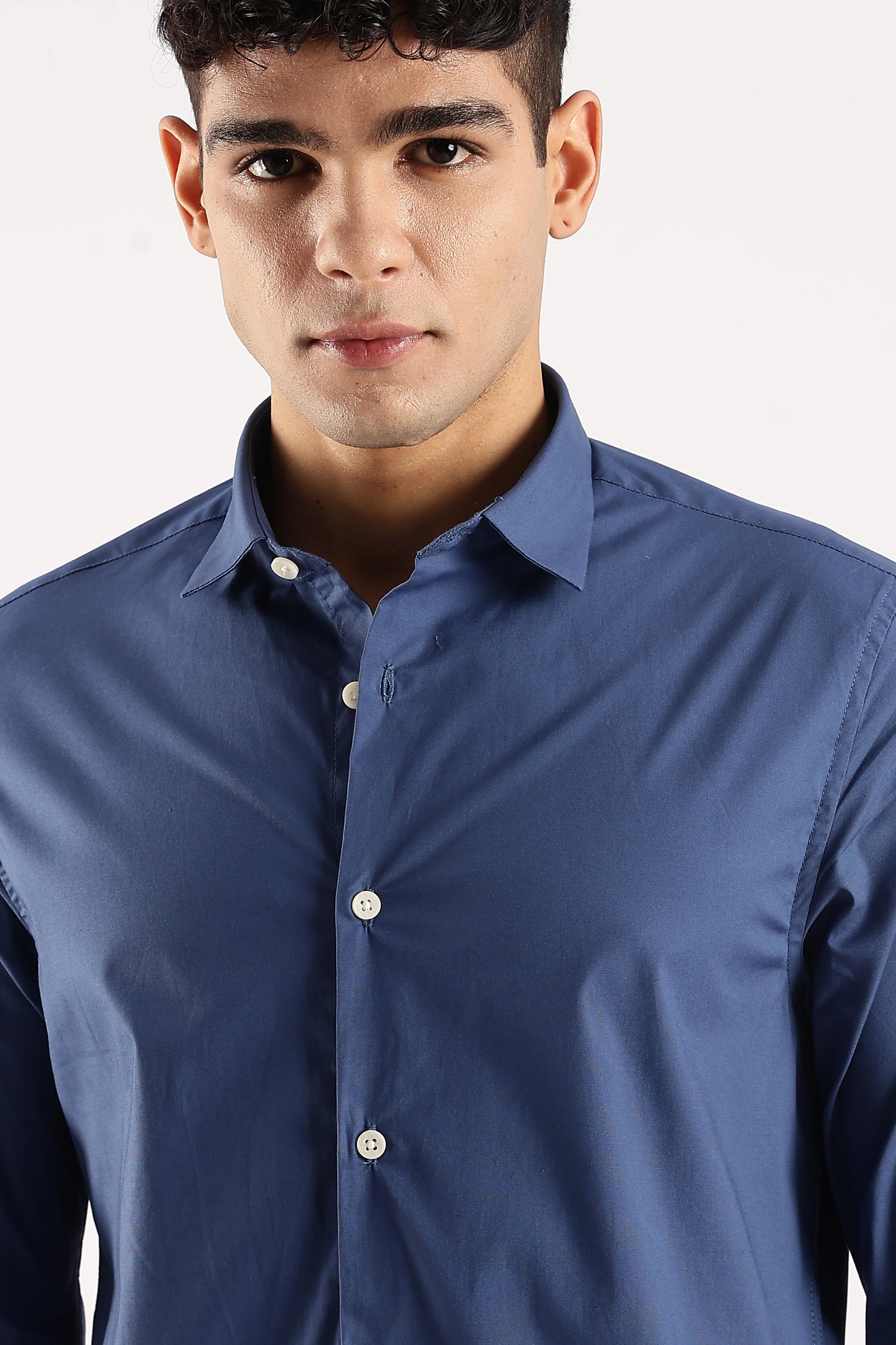 Men Blue Cotton Lycra Shirt - Image 5