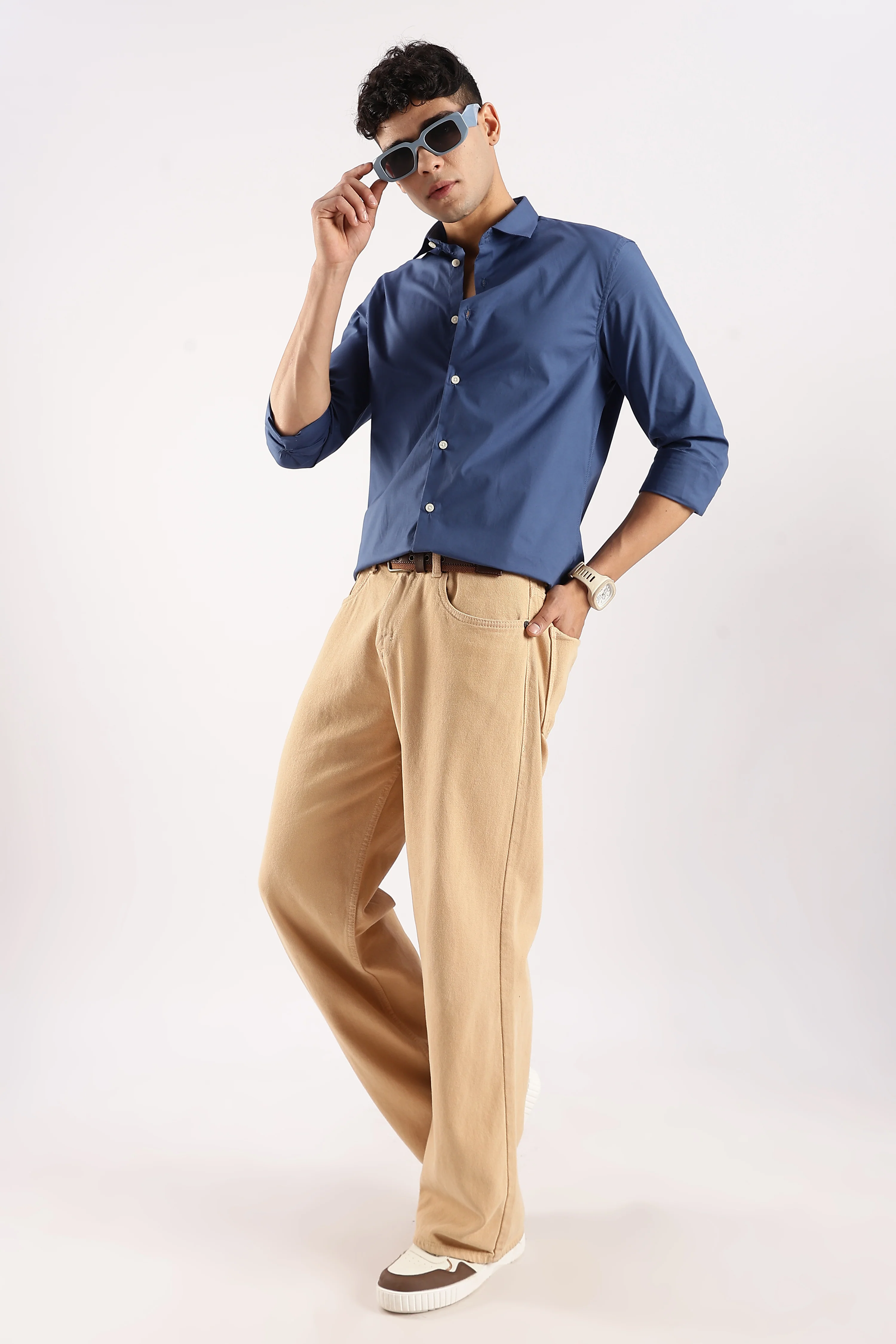 Men Blue Cotton Lycra Shirt - Image 6