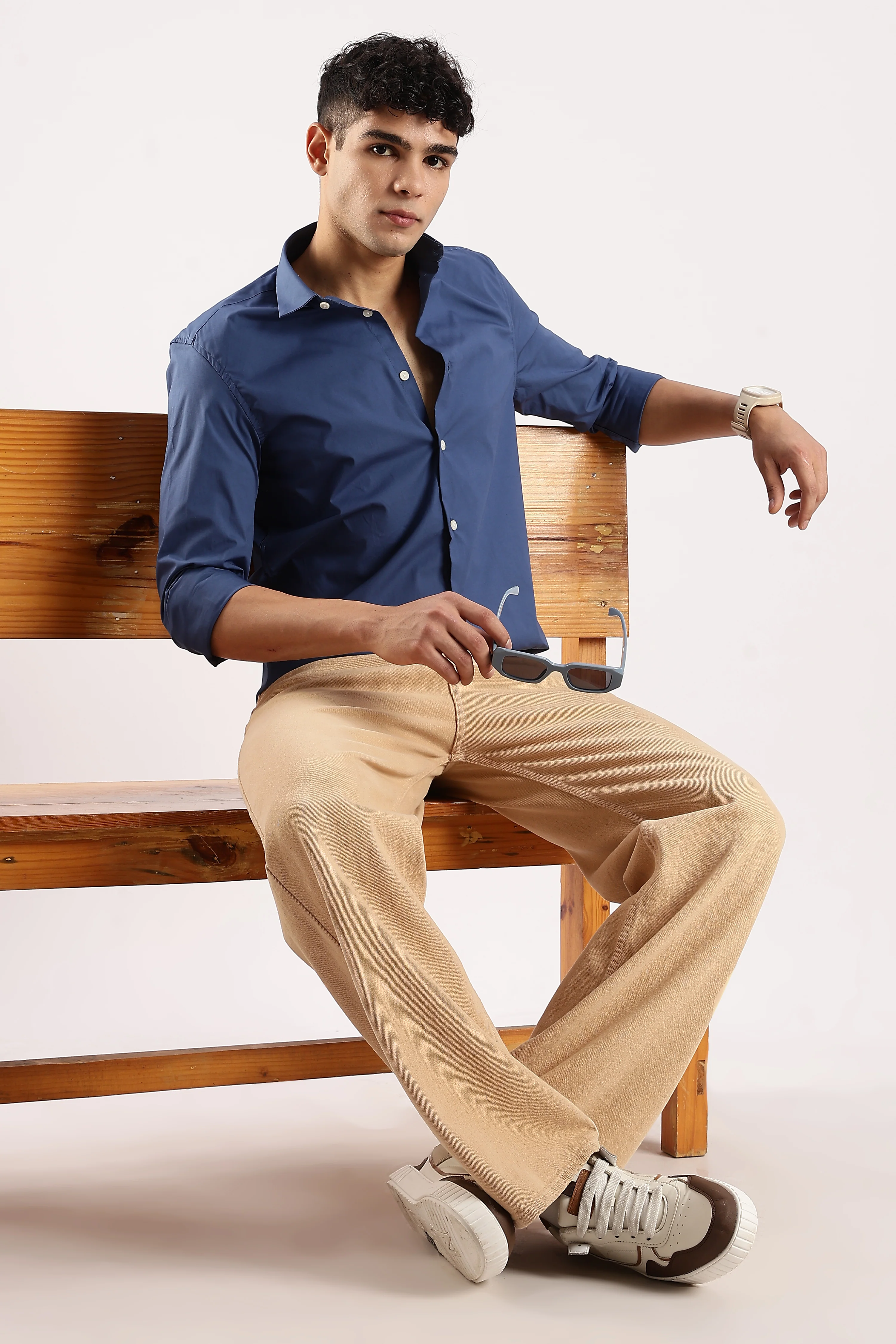 Men Blue Cotton Lycra Shirt - Image 9