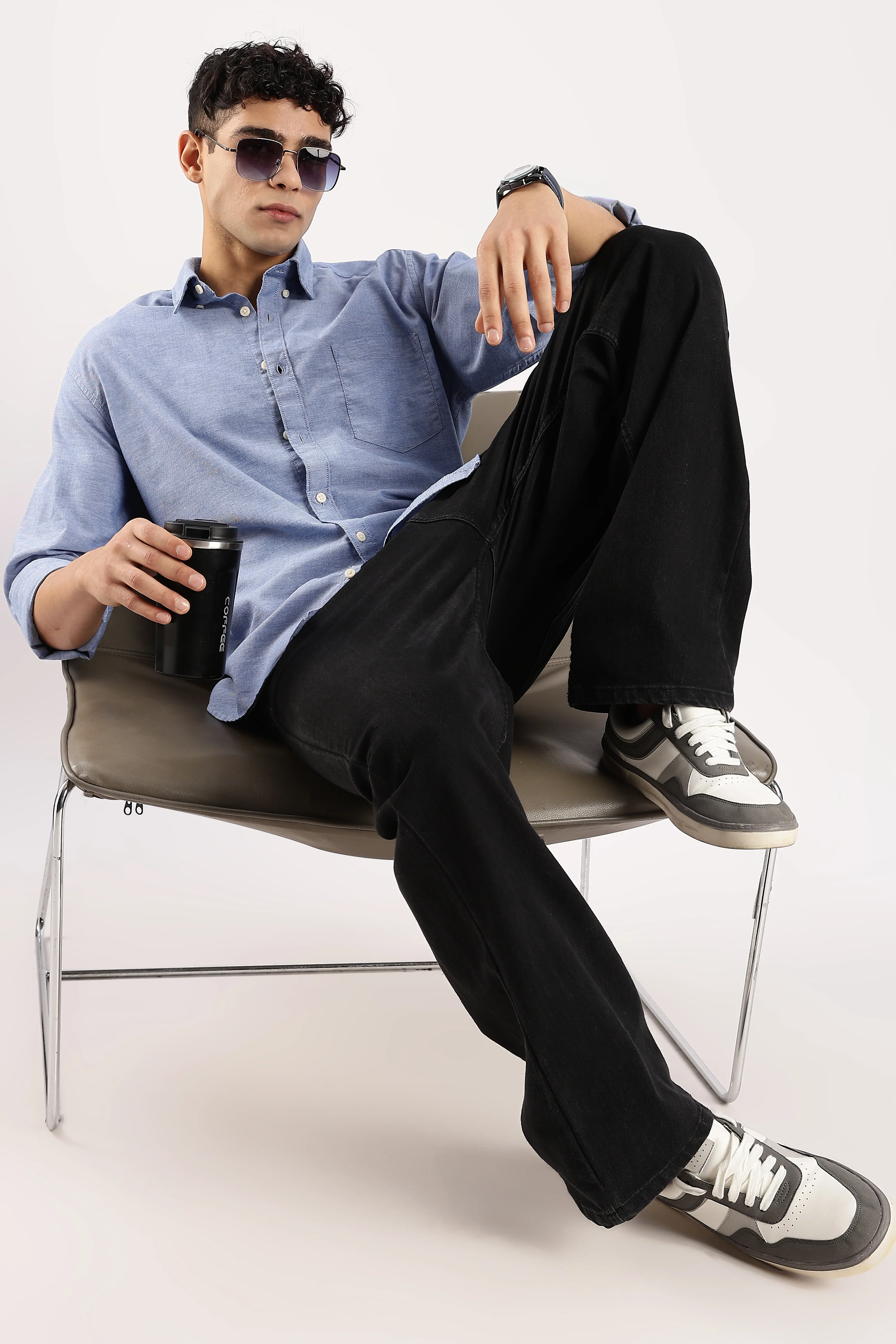Men Blue Cotton Oxford Shirt - Image 10