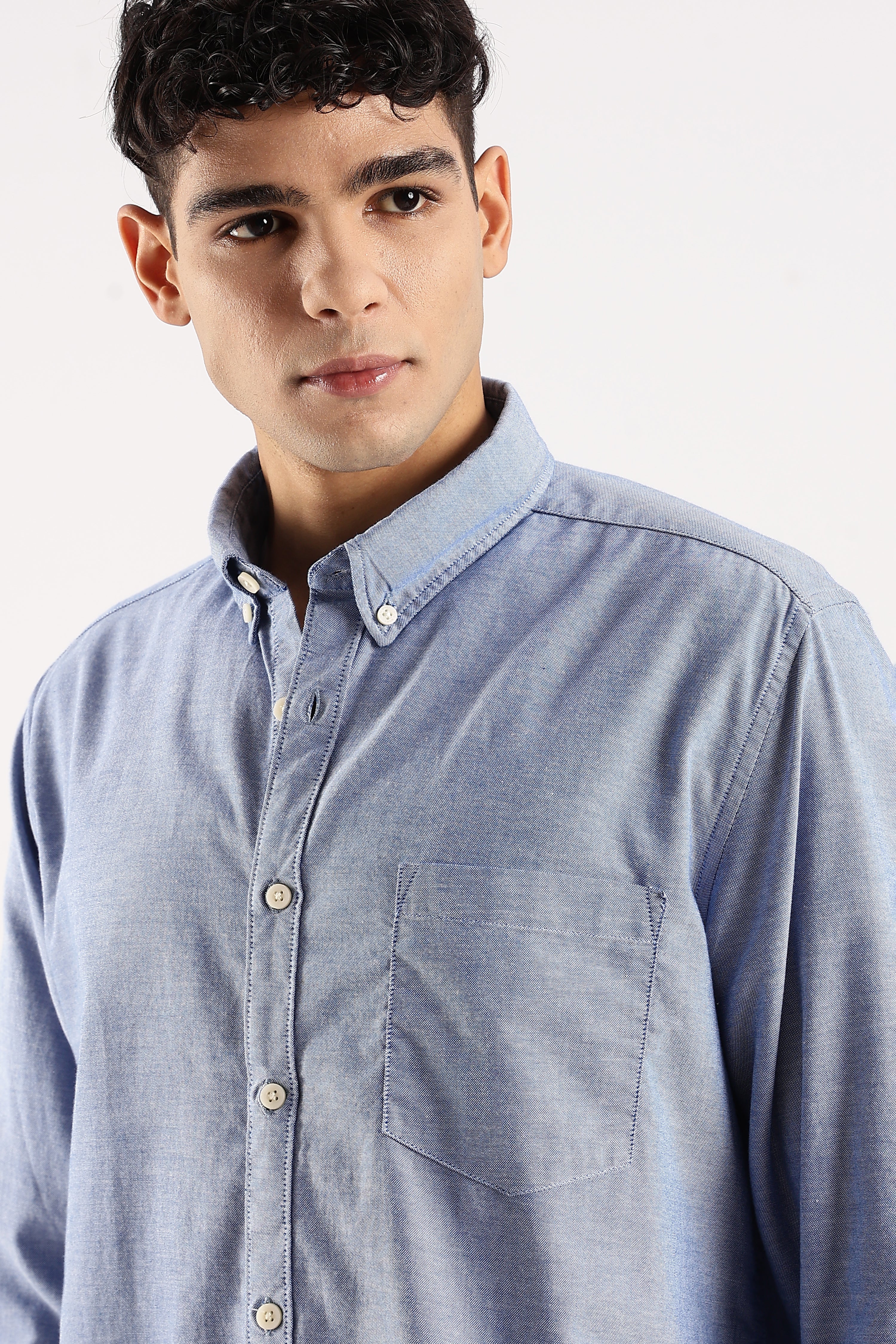 Men Blue Cotton Oxford Shirt - Image 5