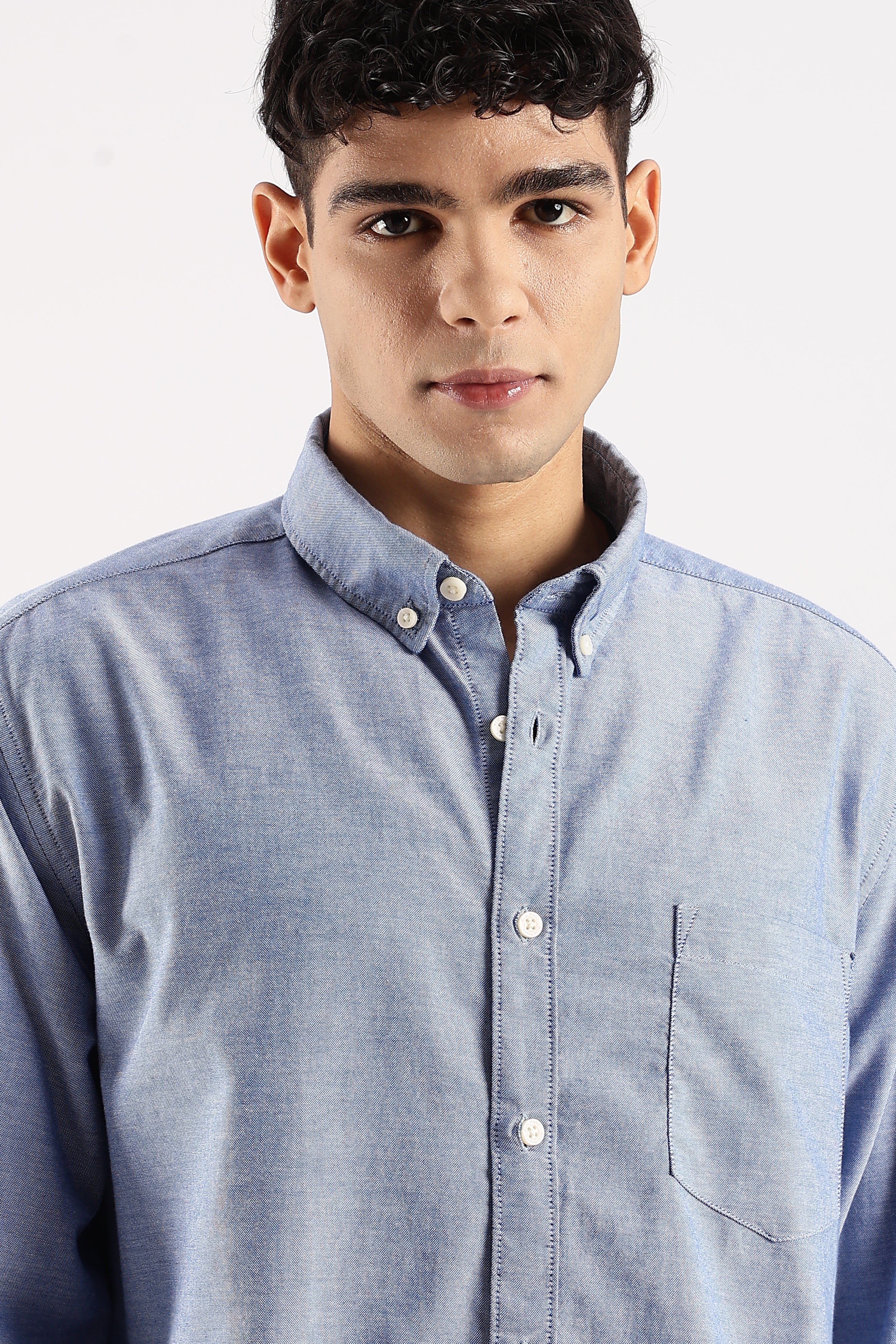 Men Blue Cotton Oxford Shirt - Image 7