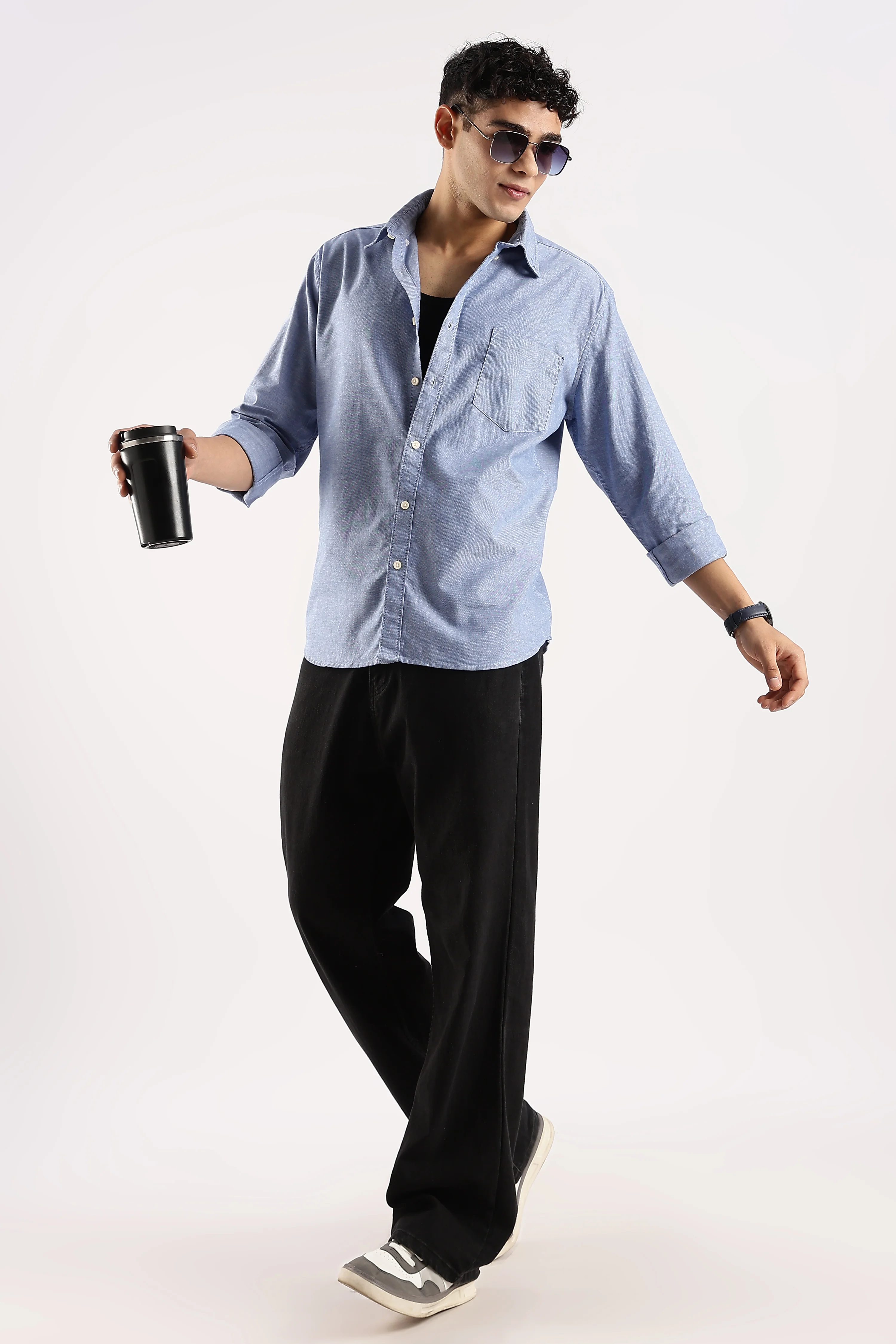 Men Blue Cotton Oxford Shirt - Image 9