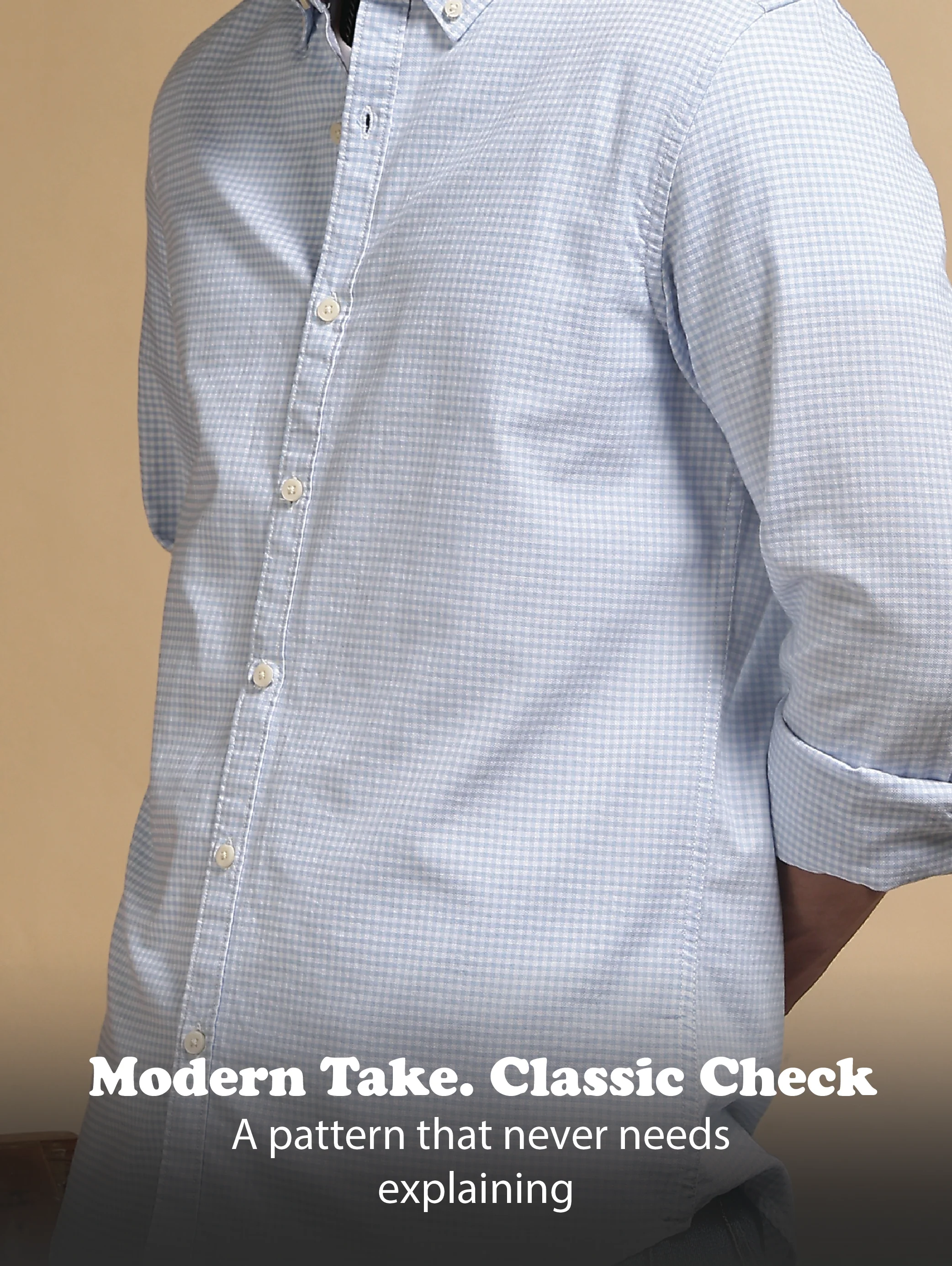 Men Blue Cotton Oxford Slim Fit Mini Checks Shirt - Image 3