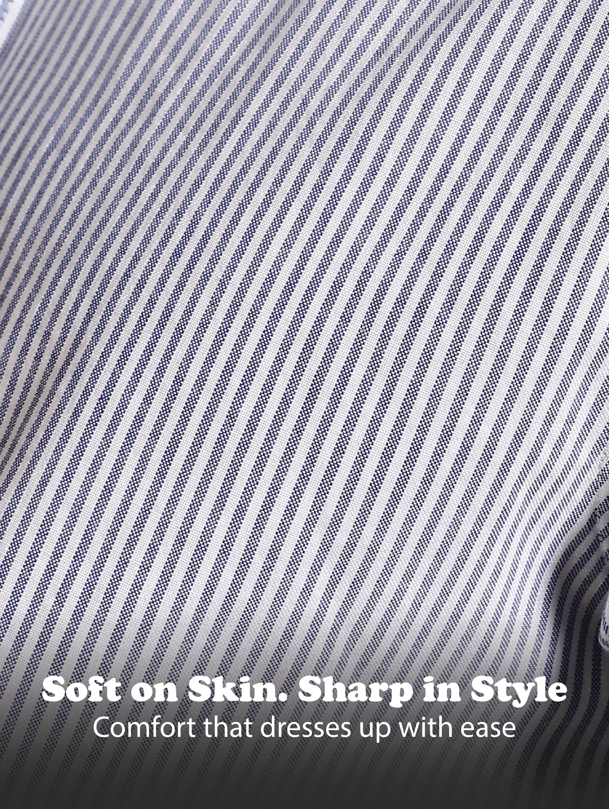 Men Blue Cotton Oxford Slim Fit Striped Shirt - Image 10