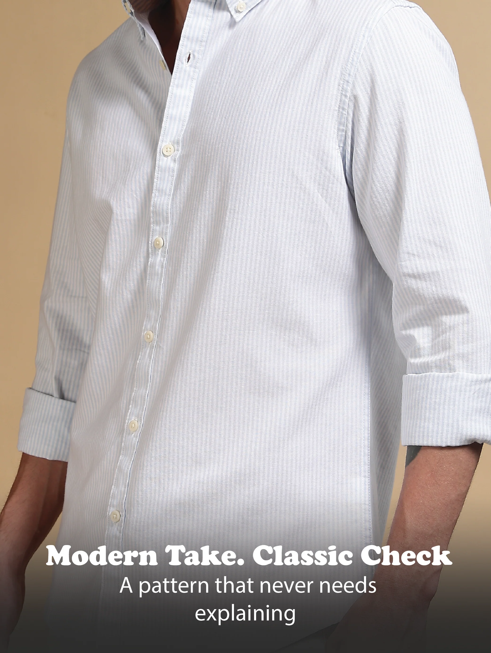 Men Blue Cotton Oxford Slim Fit Striped Shirt - Image 11