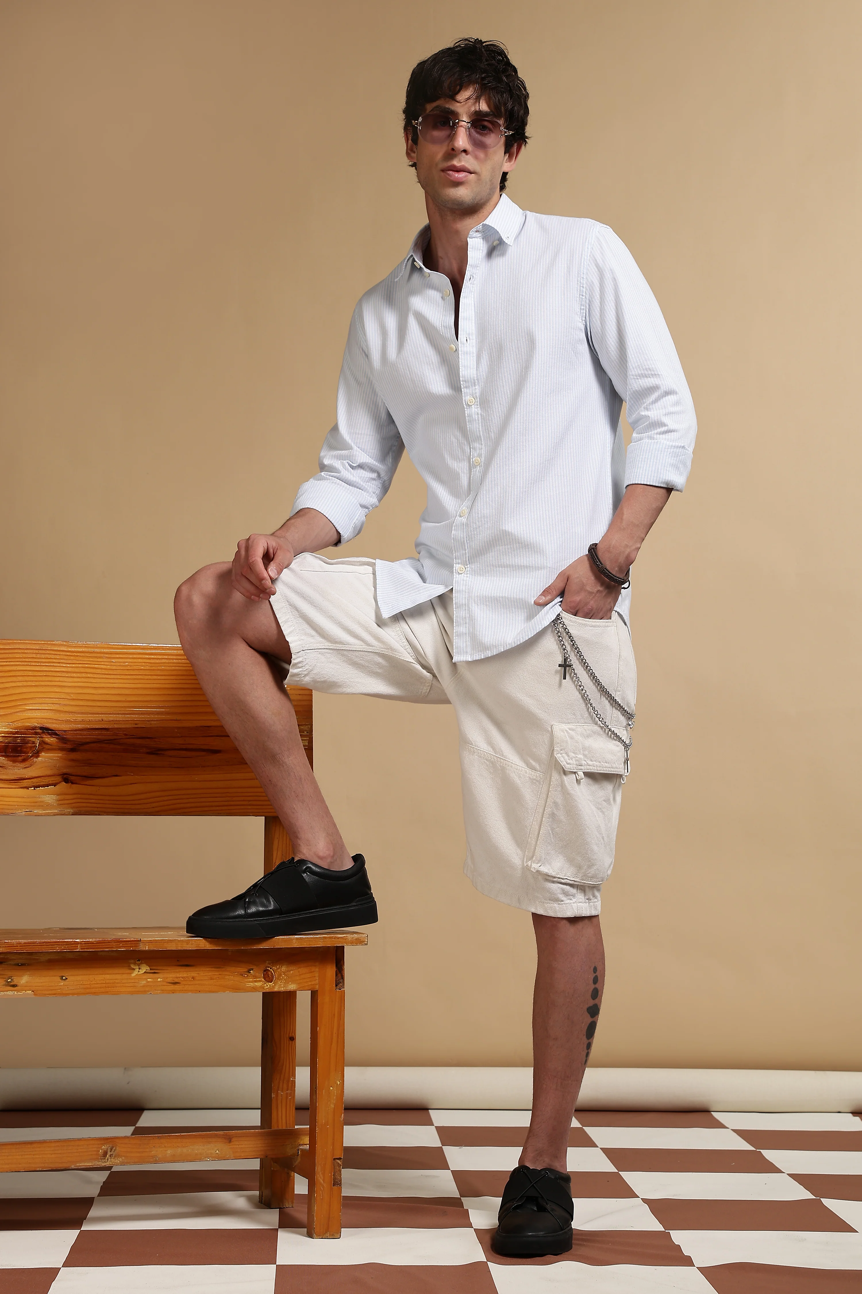 Men Blue Cotton Oxford Slim Fit Striped Shirt - Image 8