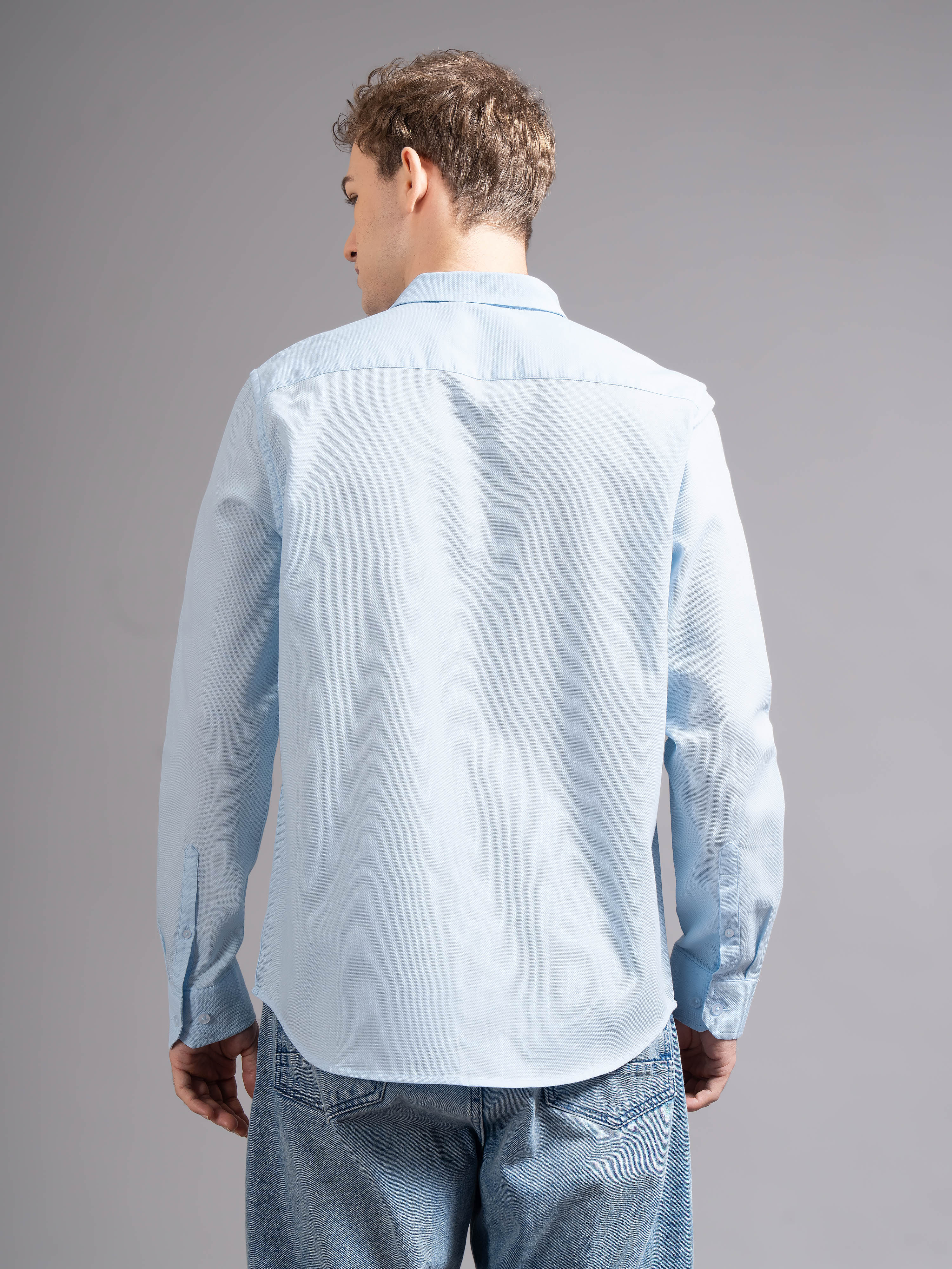 Men Blue Cotton Shirt - Image 2