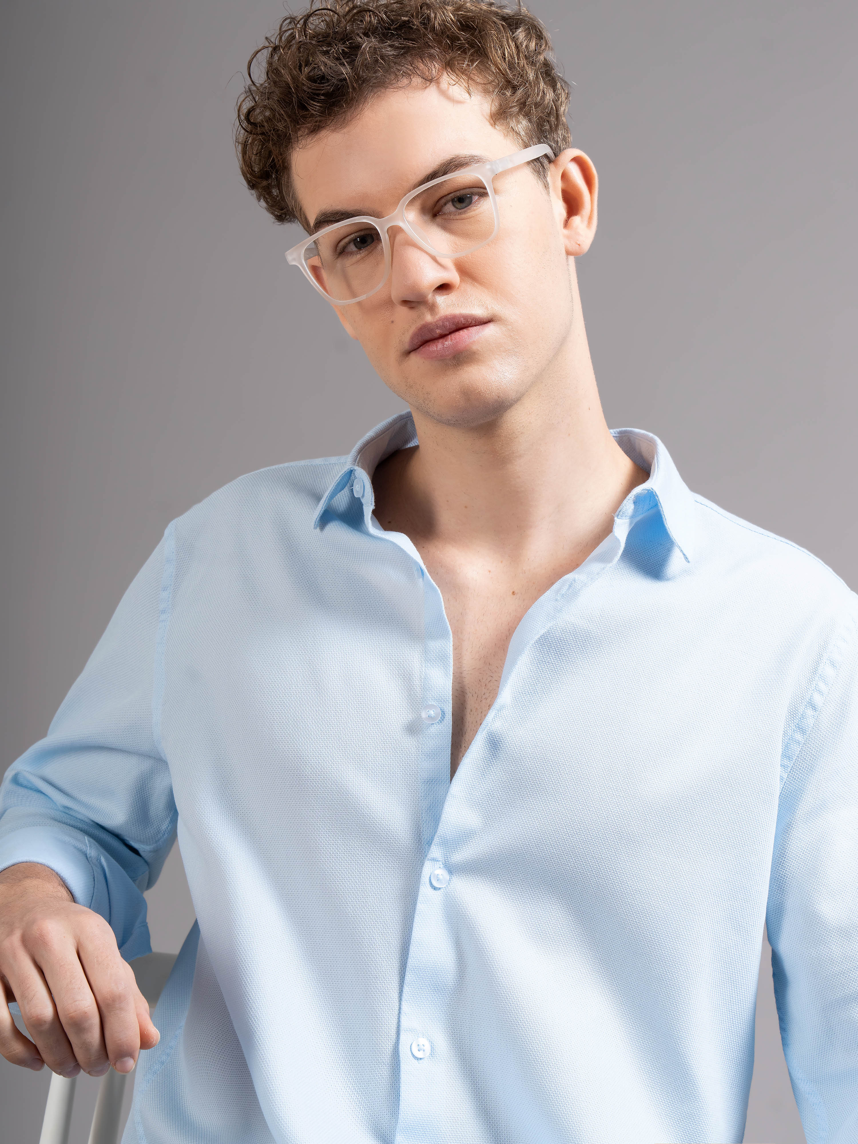 Men Blue Cotton Shirt - Image 3
