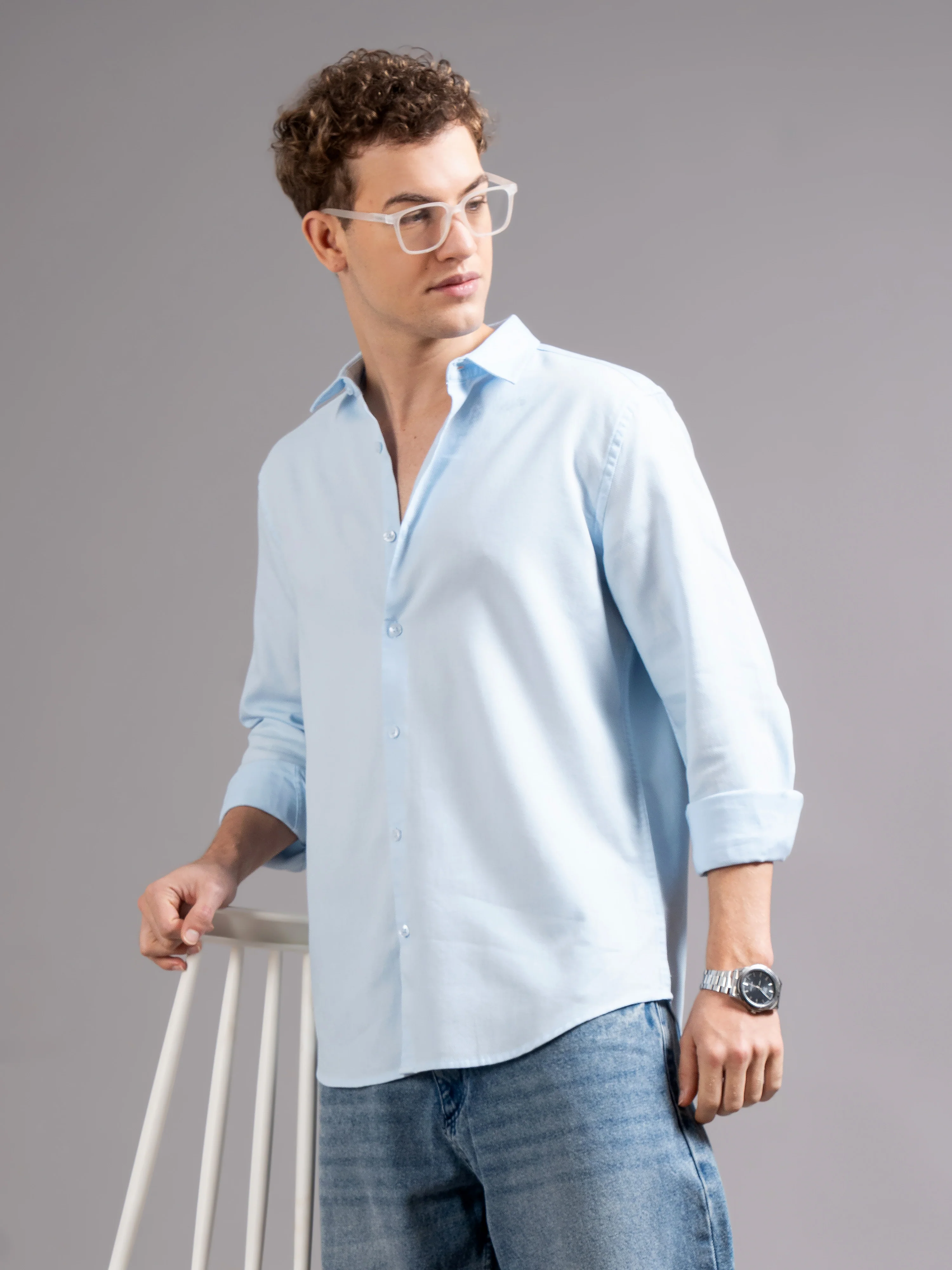 Men Blue Cotton Shirt - Image 5