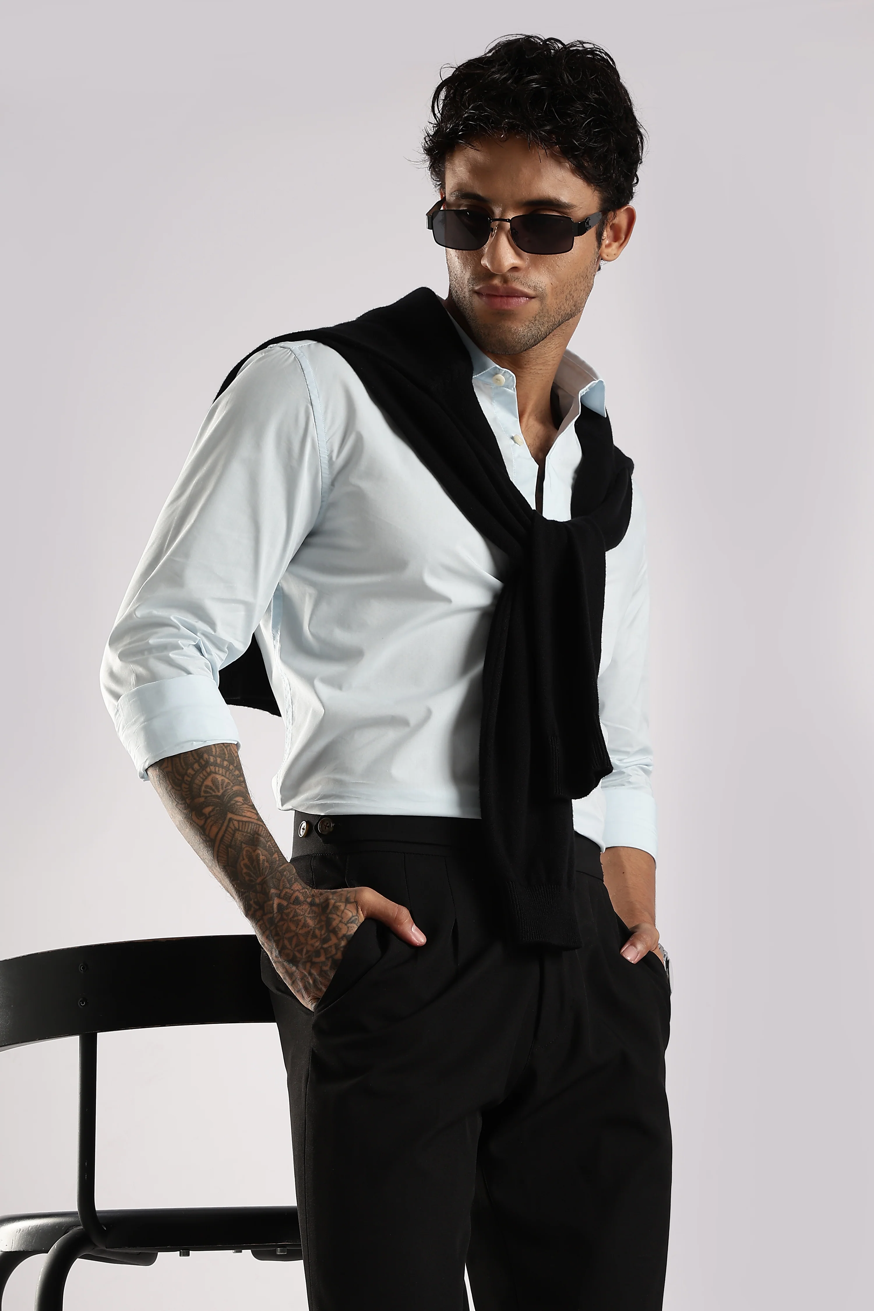 Men Blue Cotton Slim Fit Shirt - Image 10