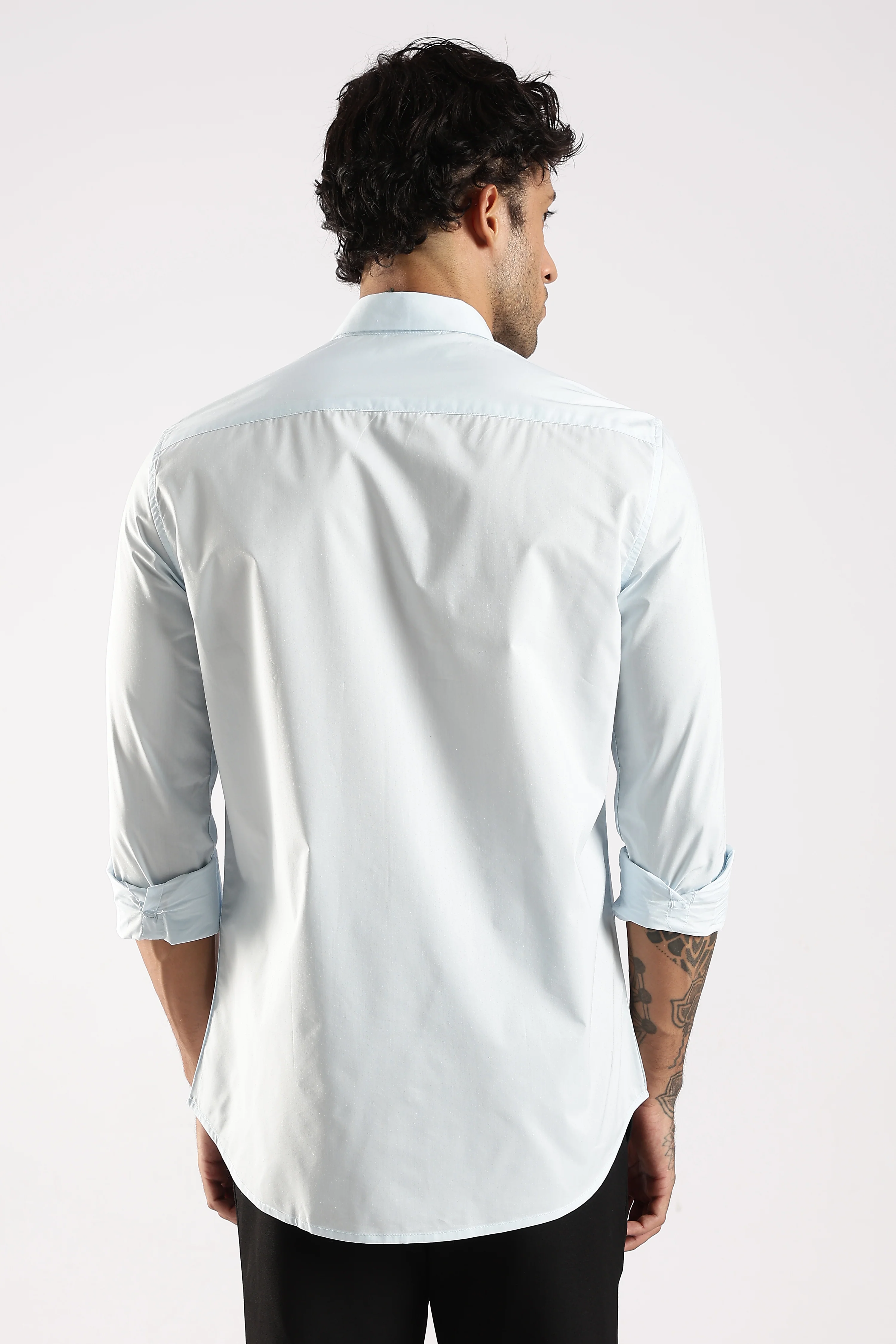 Men Blue Cotton Slim Fit Shirt - Image 2