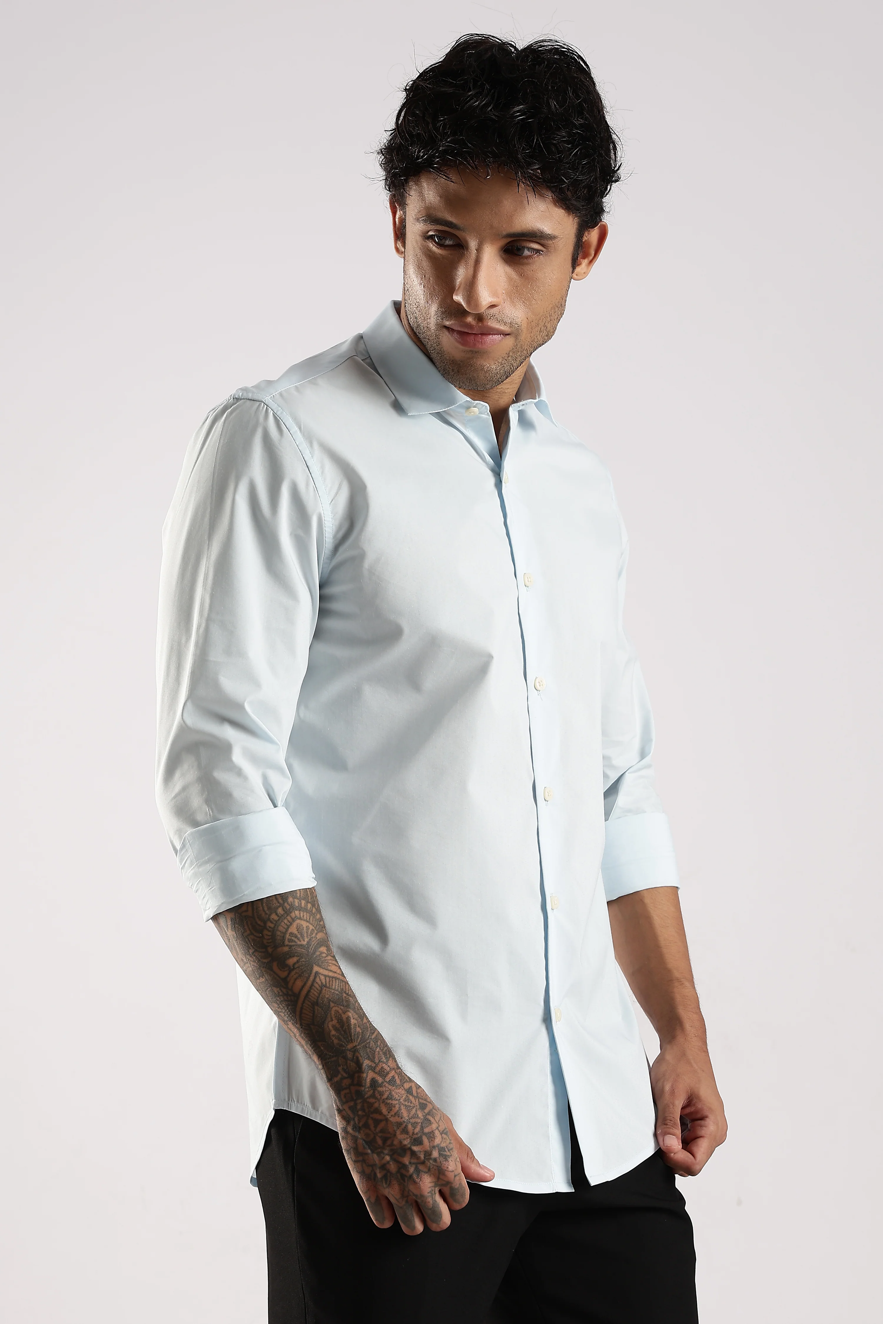 Men Blue Cotton Slim Fit Shirt - Image 3