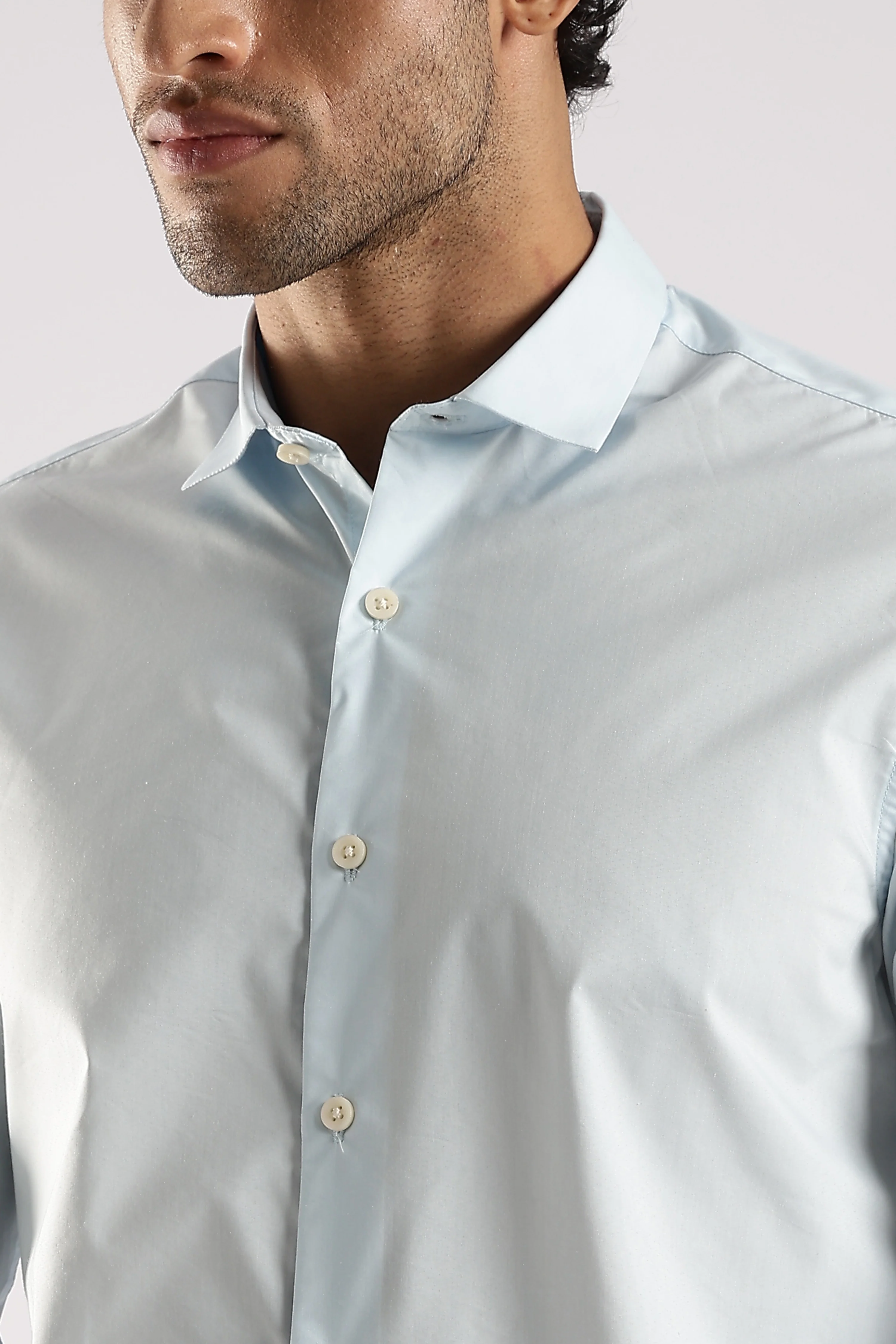Men Blue Cotton Slim Fit Shirt - Image 6