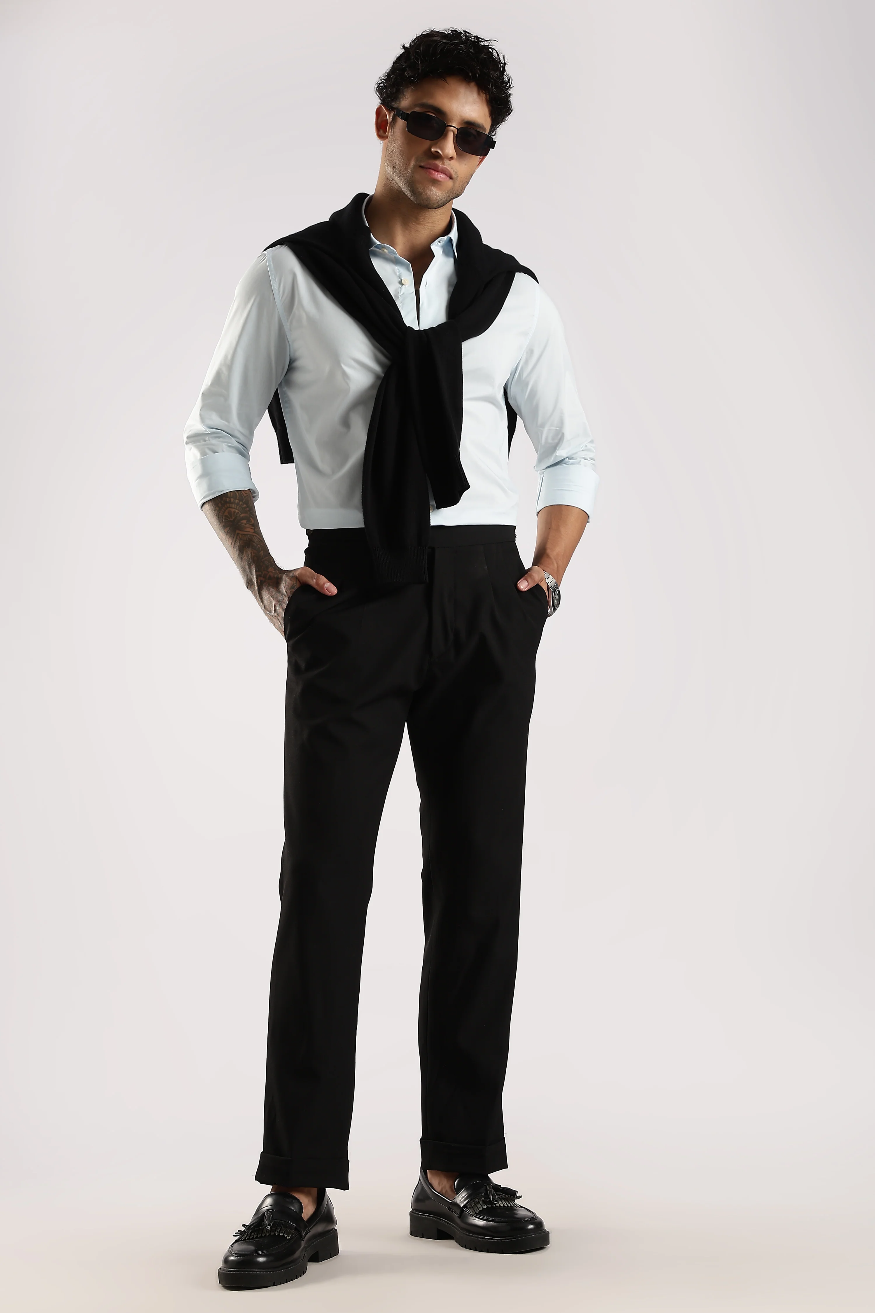 Men Blue Cotton Slim Fit Shirt - Image 7