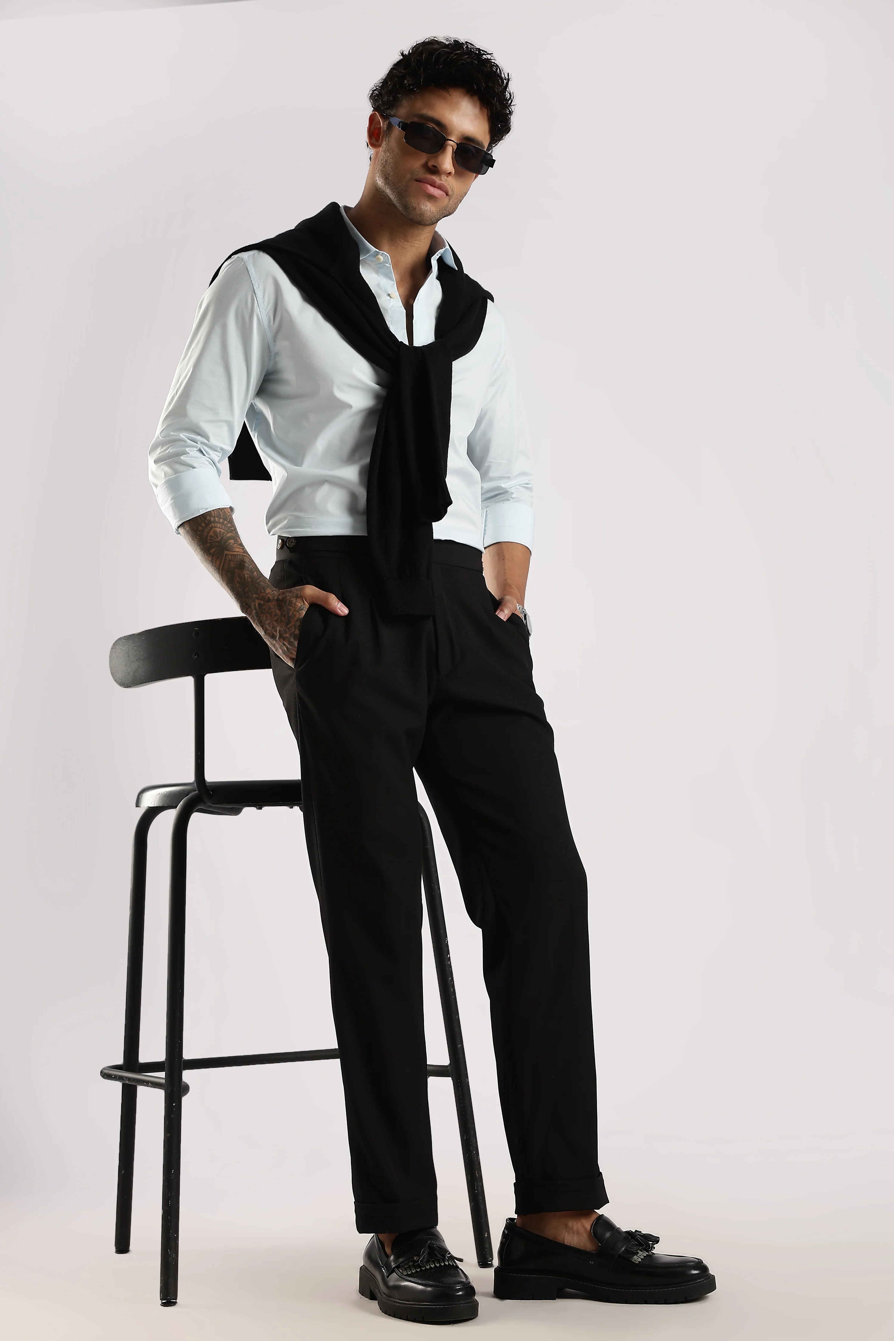 Men Blue Cotton Slim Fit Shirt - Image 9