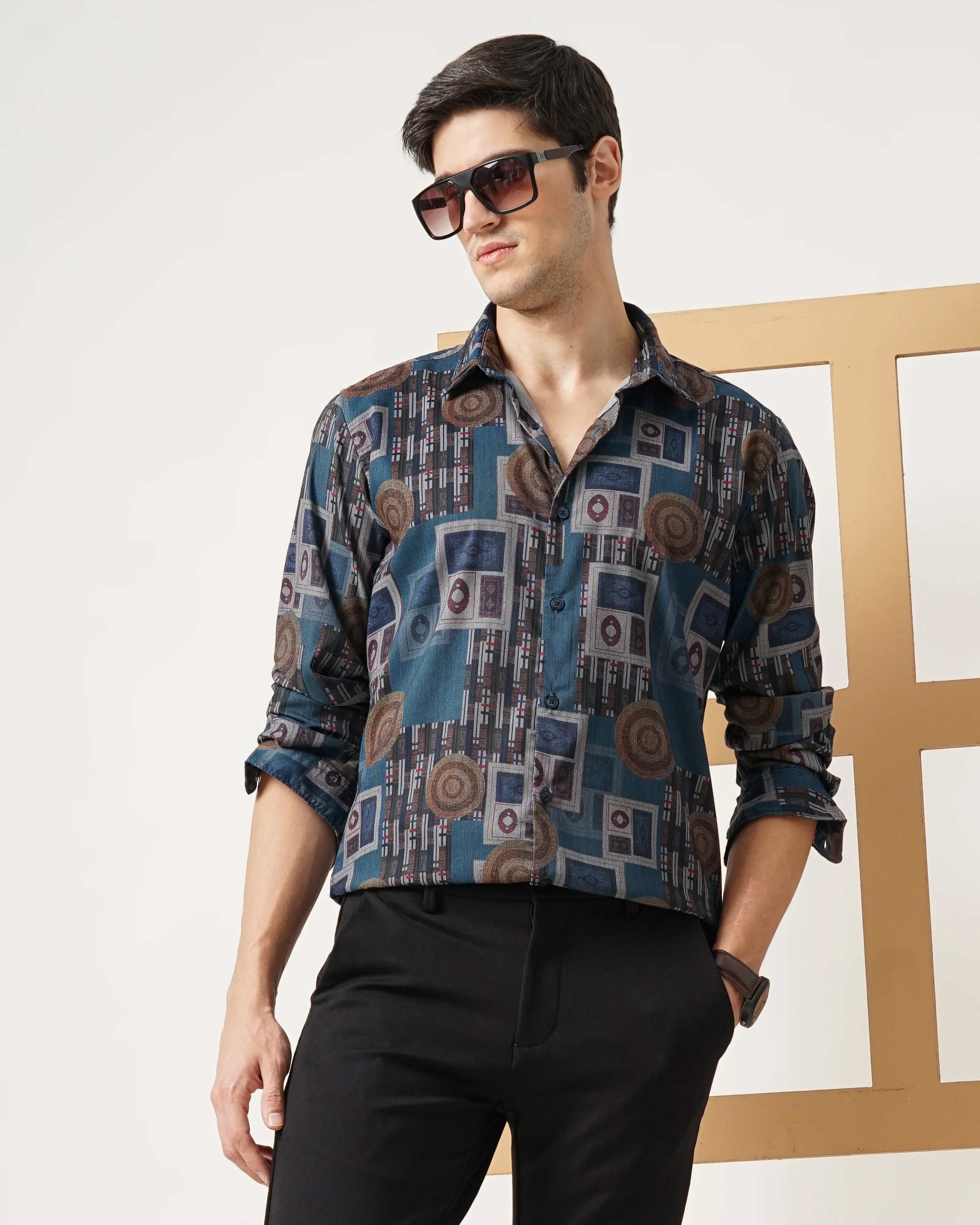 Men Blue Cotton Slim Shirt - Image 2