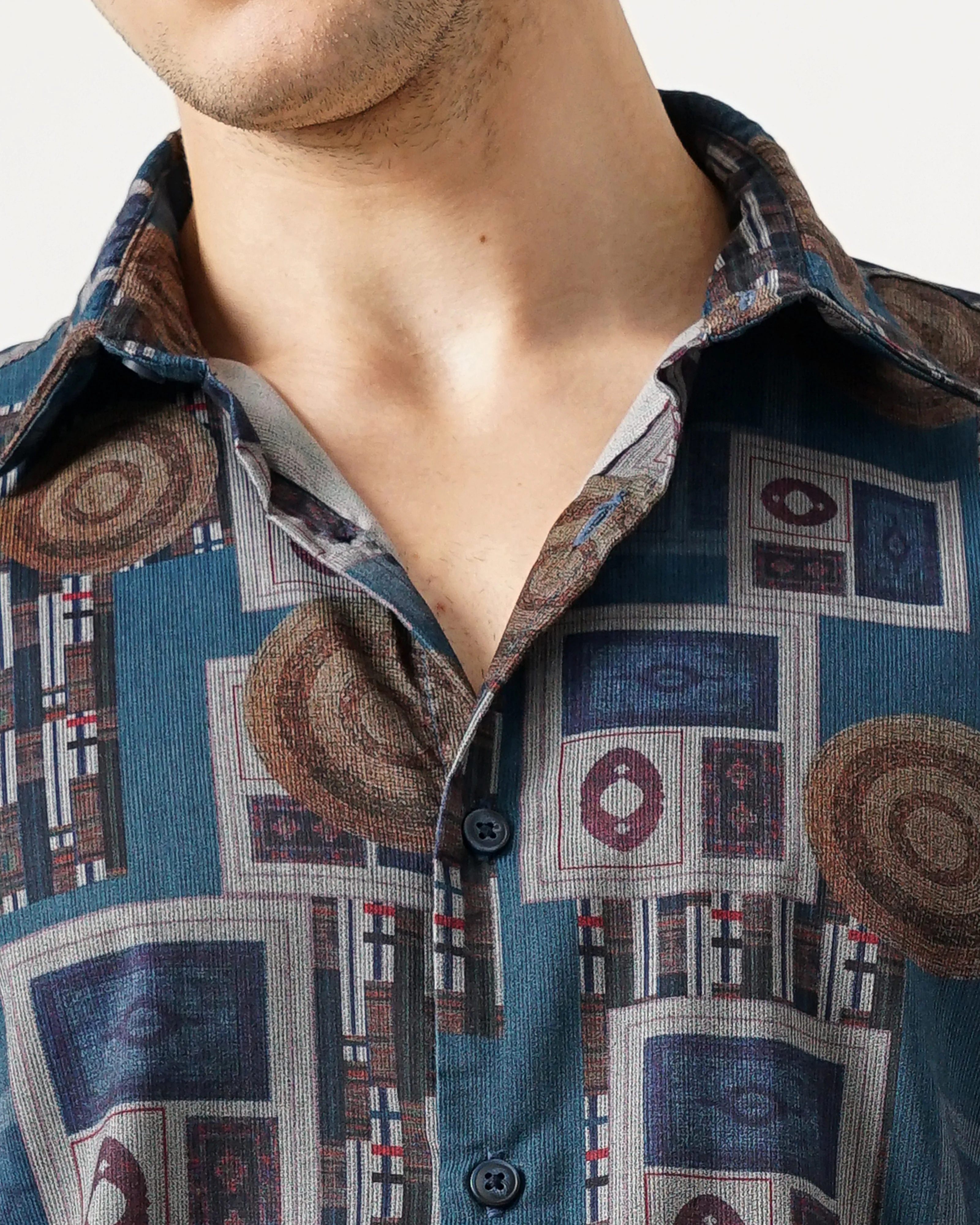 Men Blue Cotton Slim Shirt - Image 3