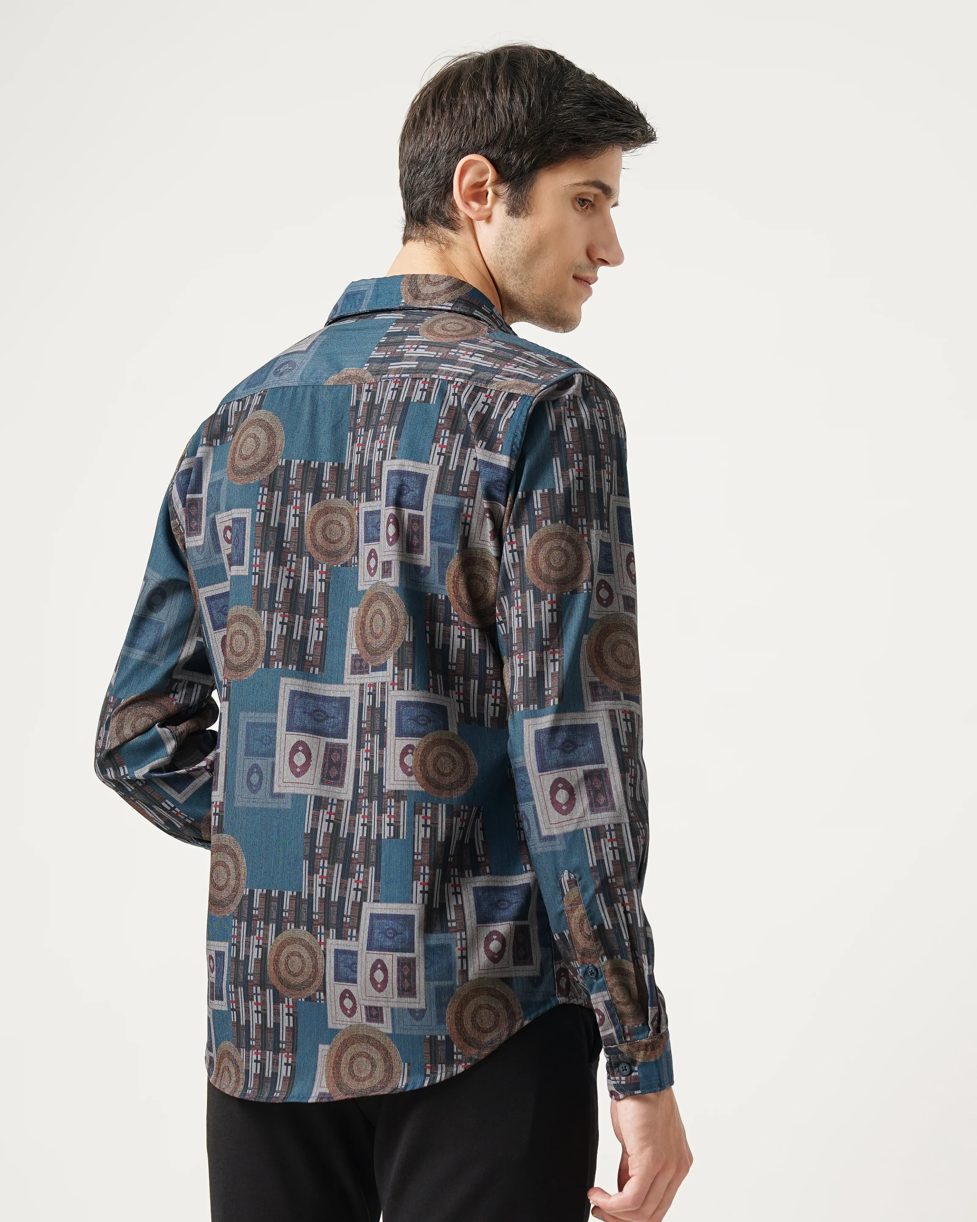 Men Blue Cotton Slim Shirt - Image 4