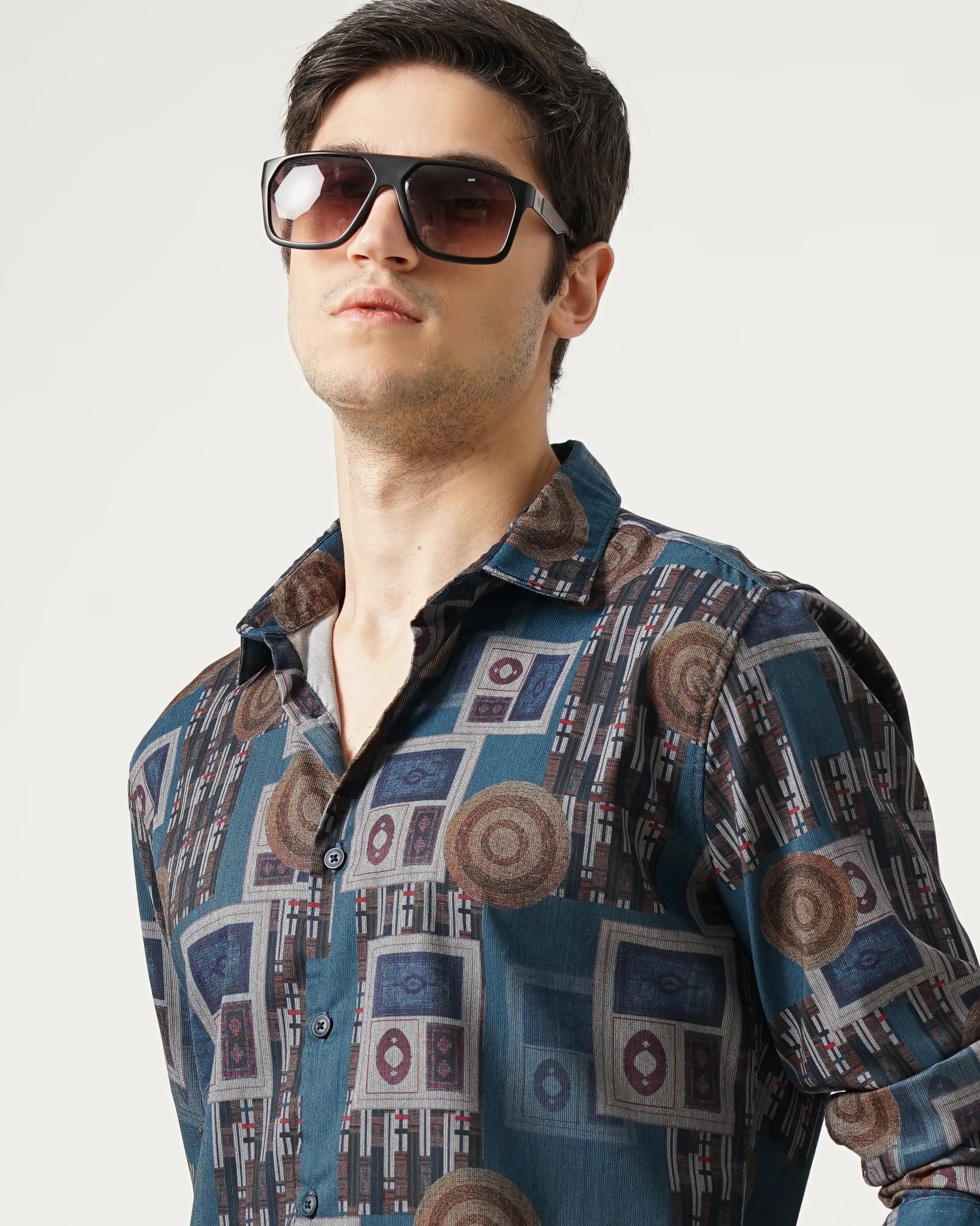 Men Blue Cotton Slim Shirt - Image 6