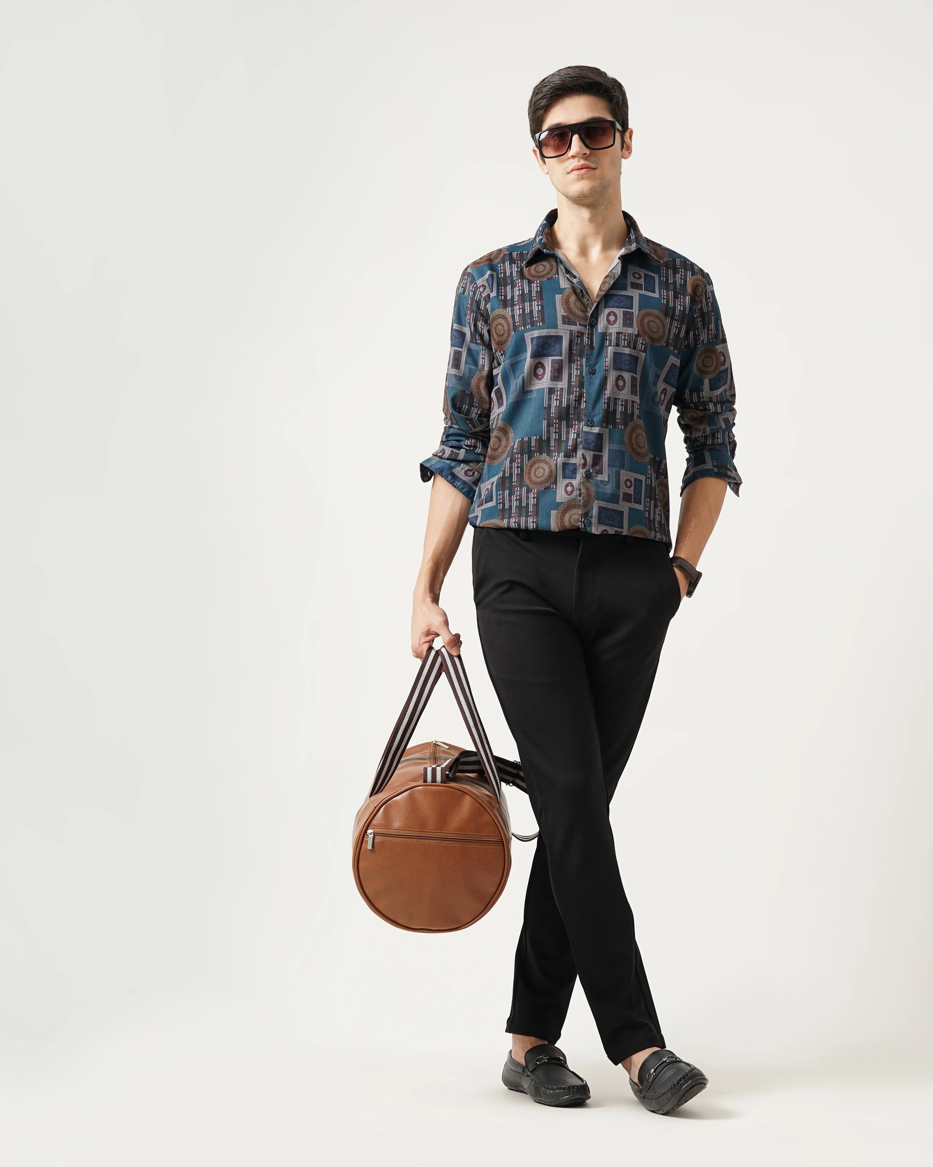 Men Blue Cotton Slim Shirt - Image 7