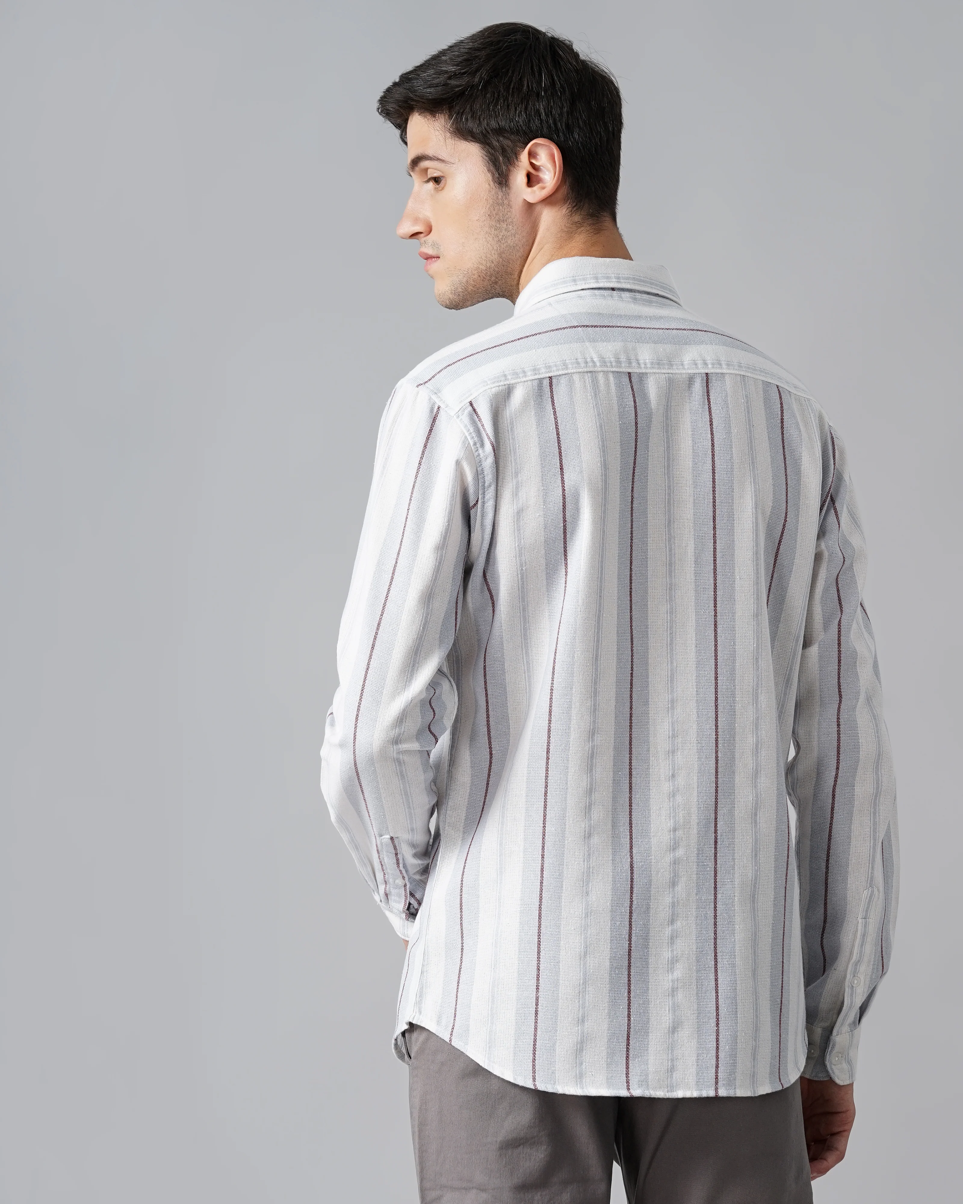 Men Blue Cotton Slim Shirt - Image 3