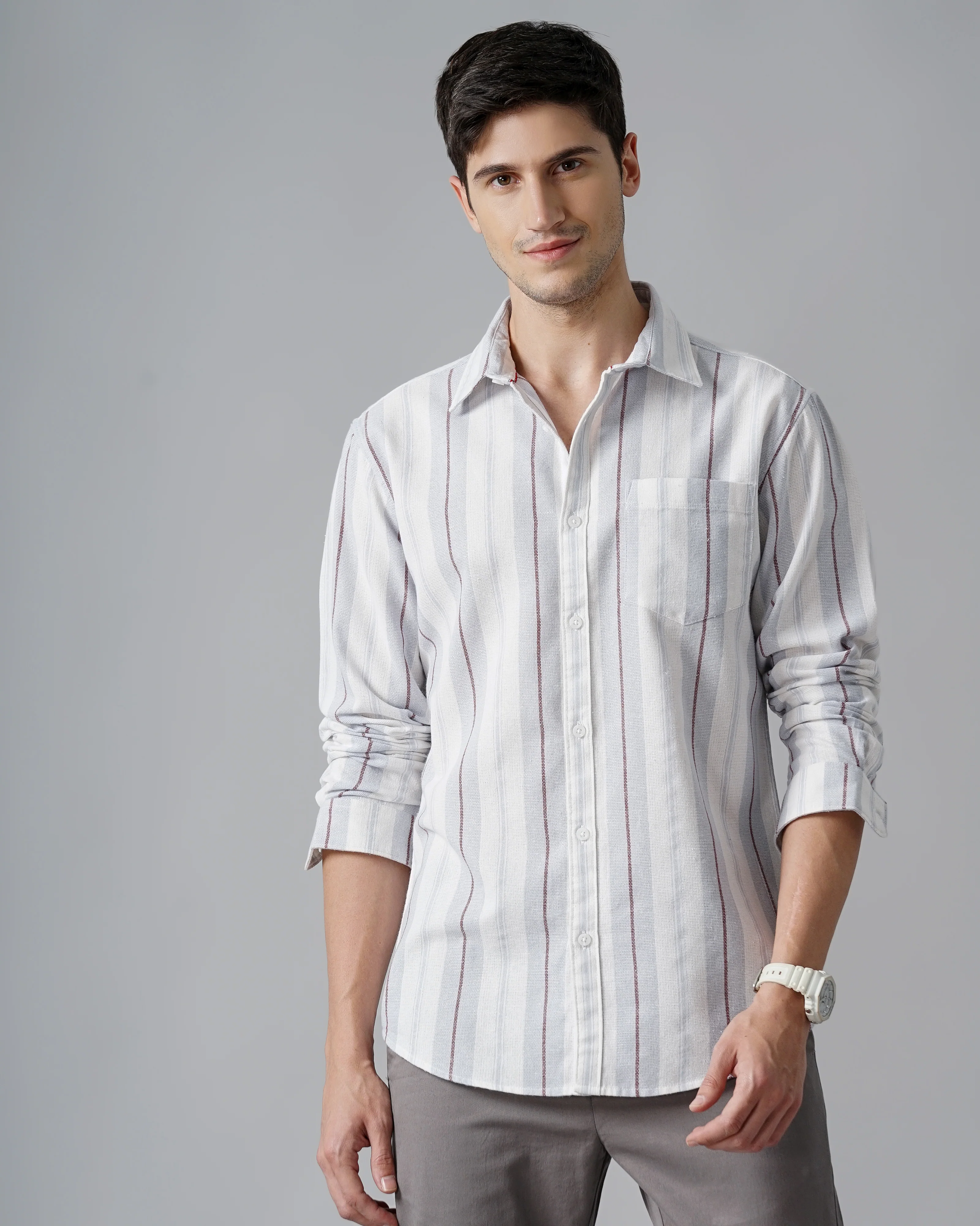 Men Blue Cotton Slim Shirt - Image 4