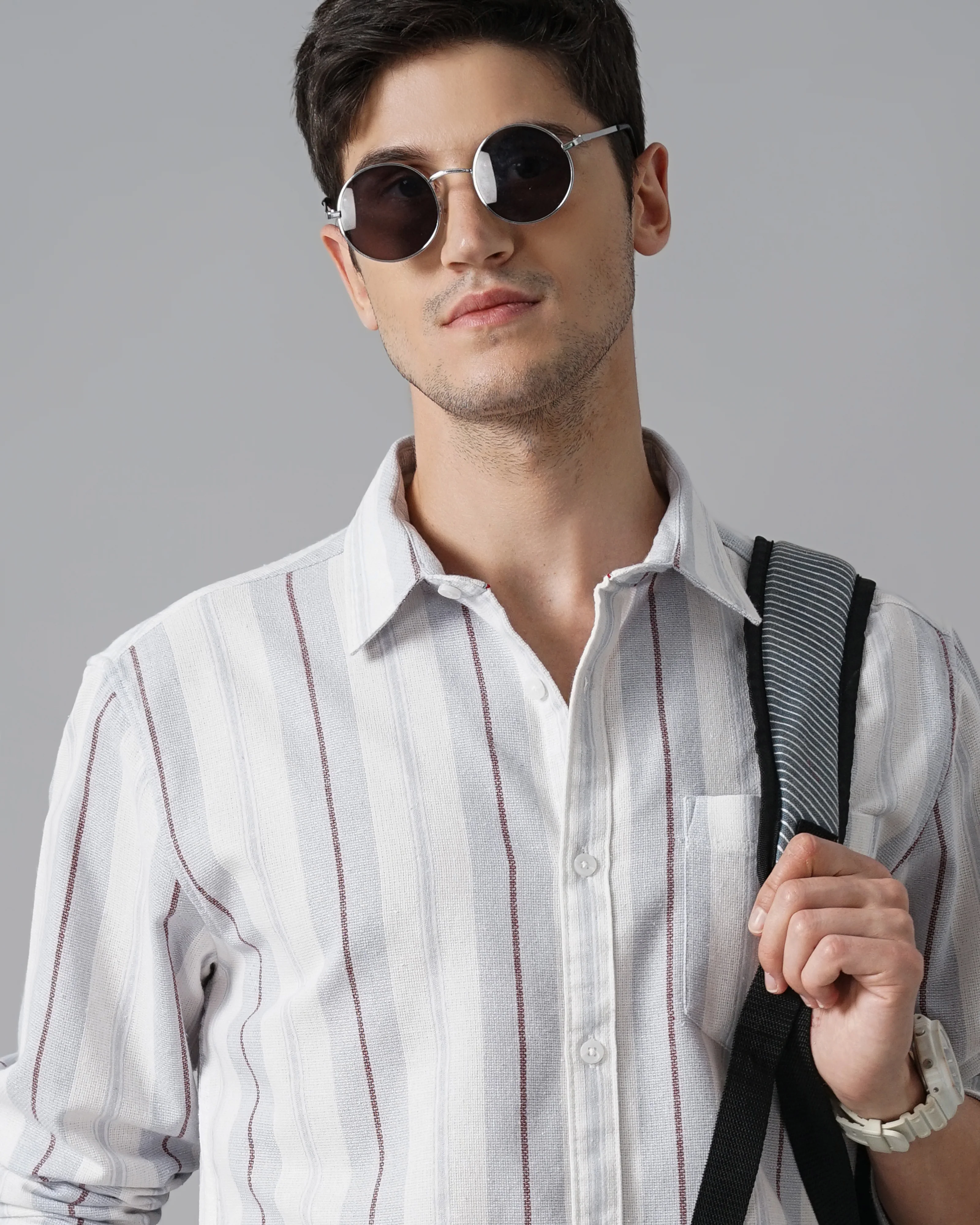 Men Blue Cotton Slim Shirt - Image 5