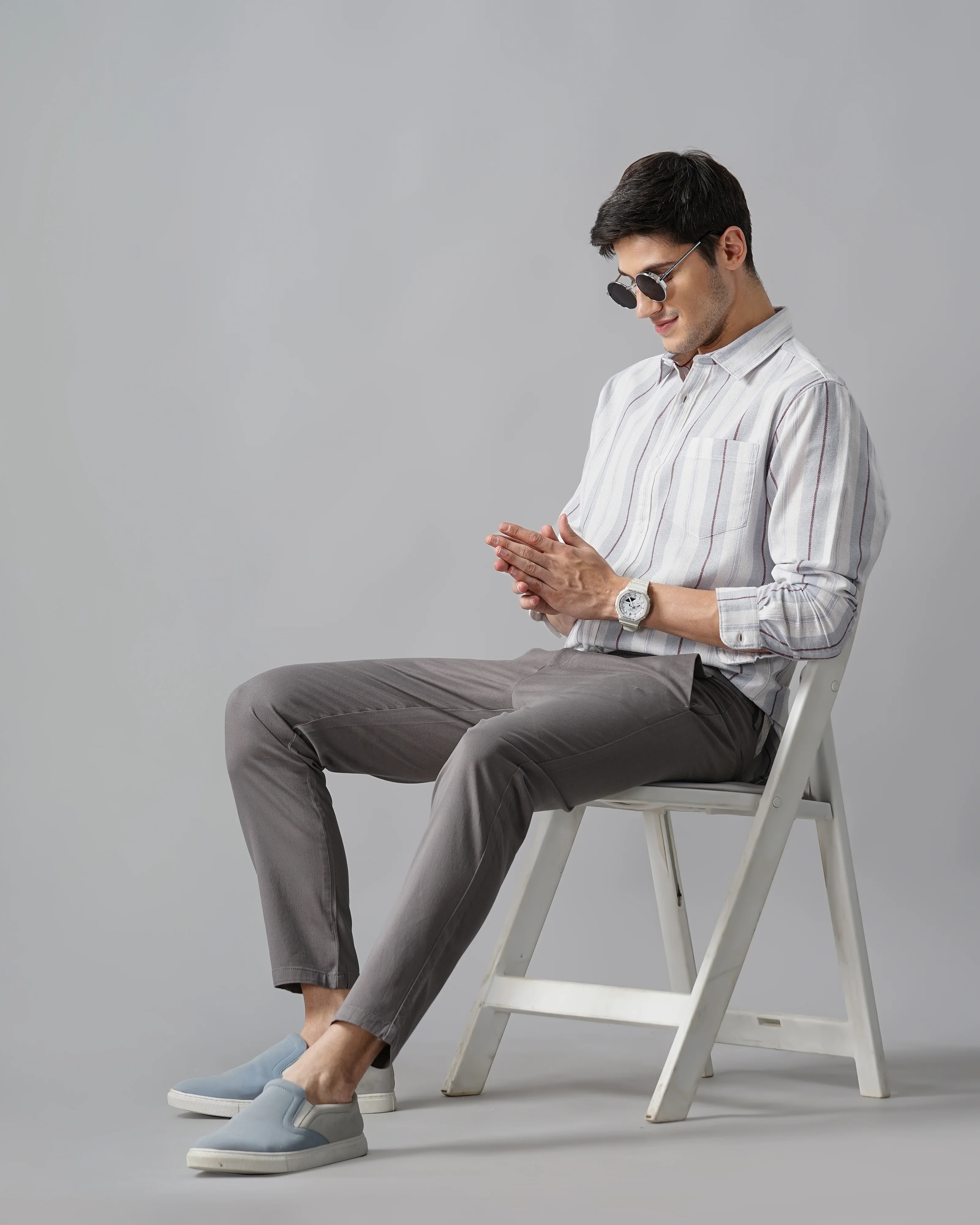 Men Blue Cotton Slim Shirt - Image 6