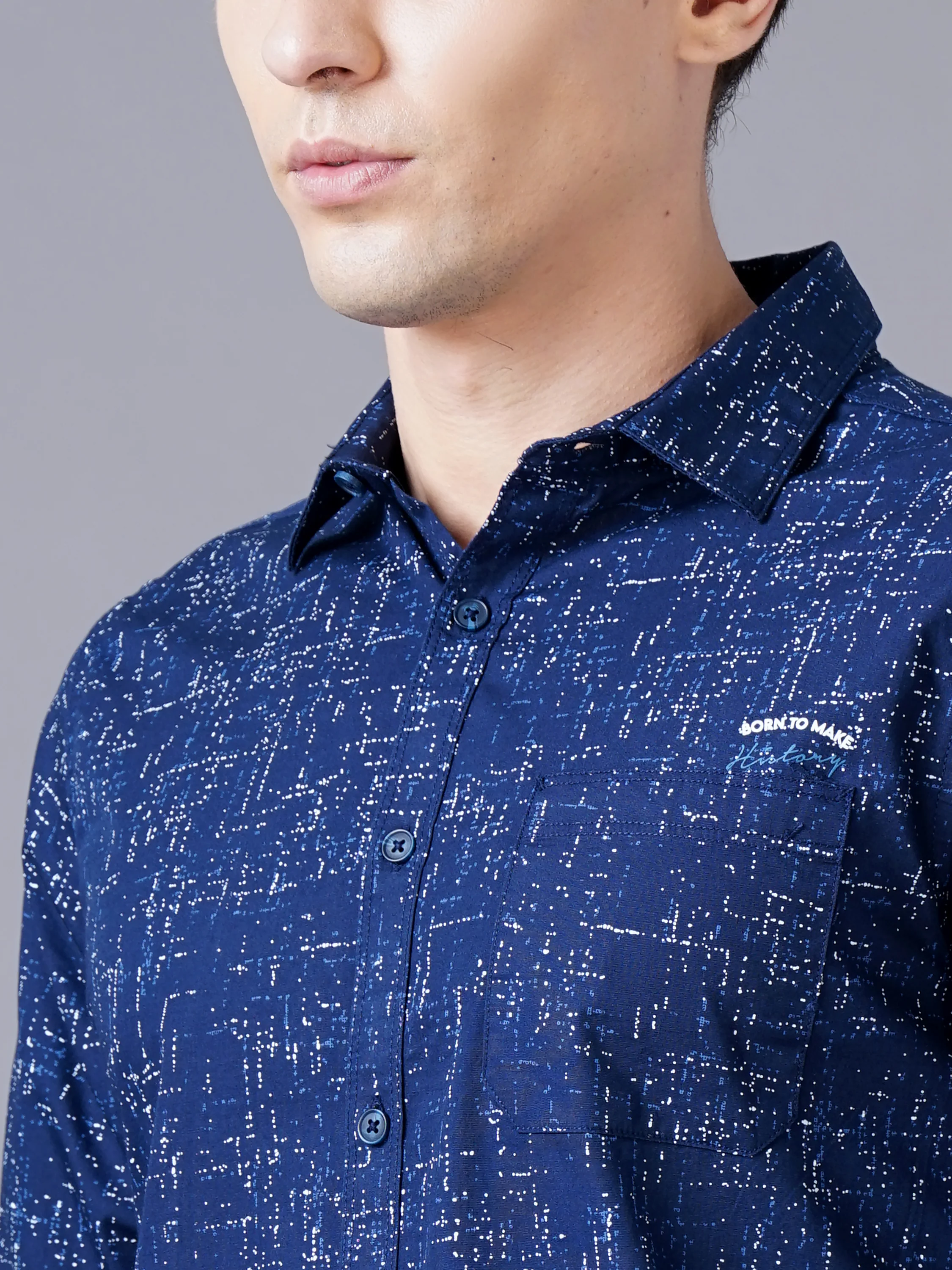 Men Blue Cotton Slim Shirt - Image 2