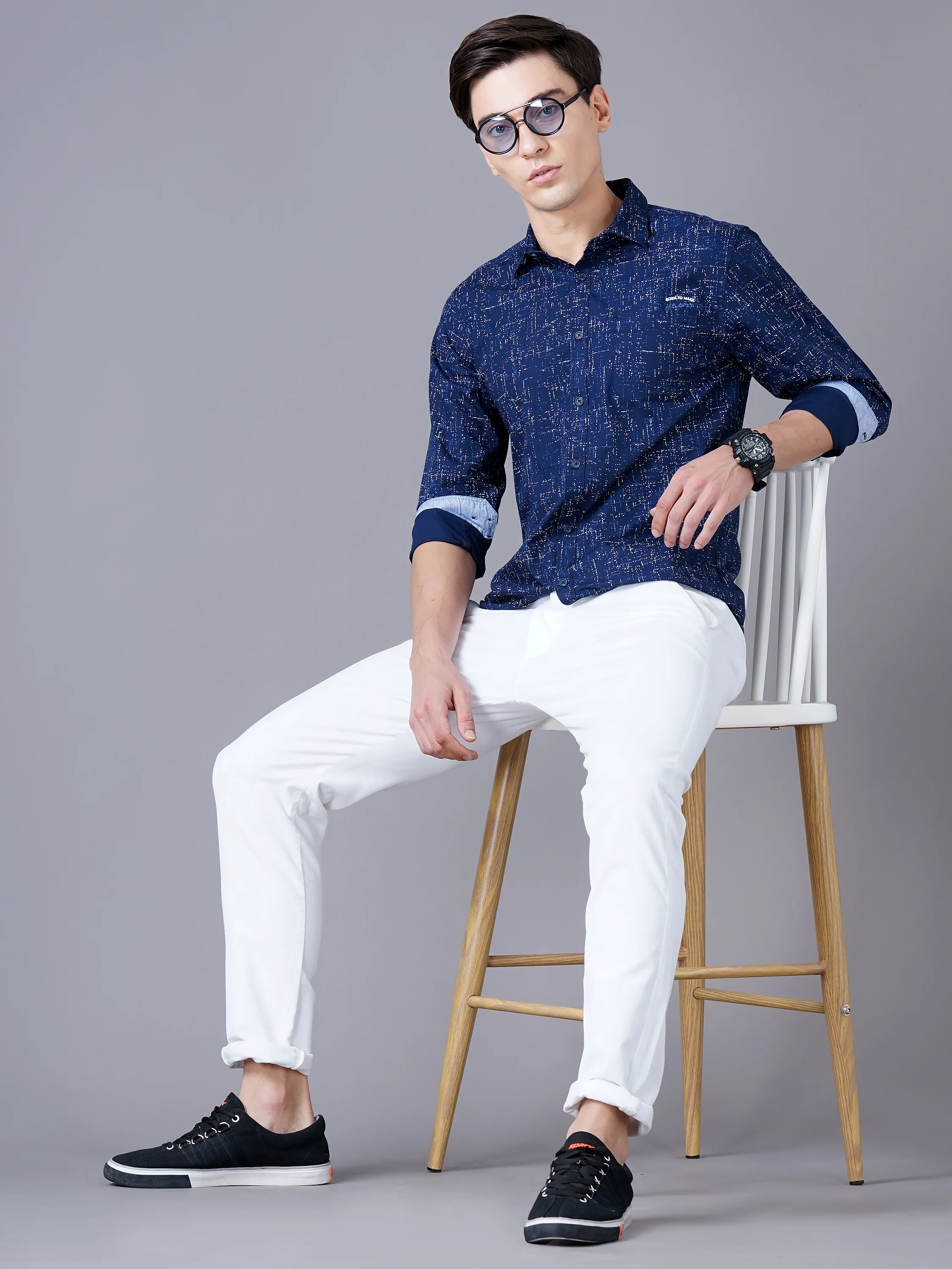 Men Blue Cotton Slim Shirt - Image 5