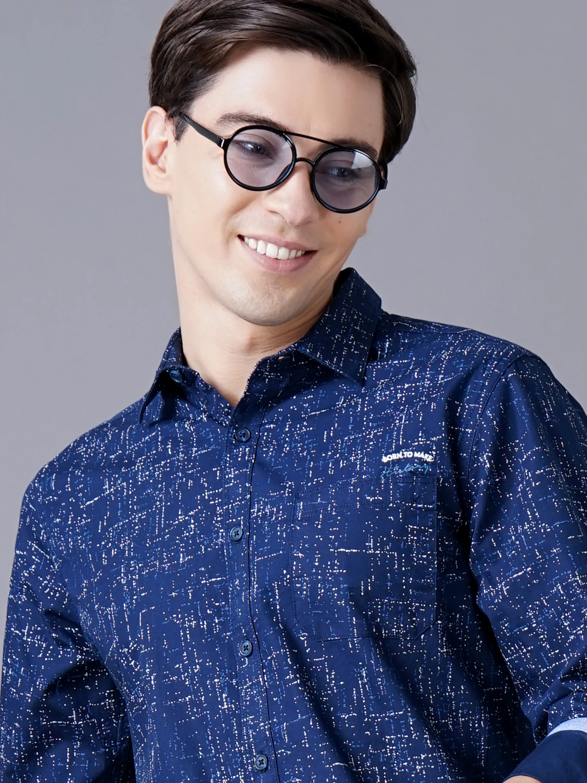 Men Blue Cotton Slim Shirt - Image 6