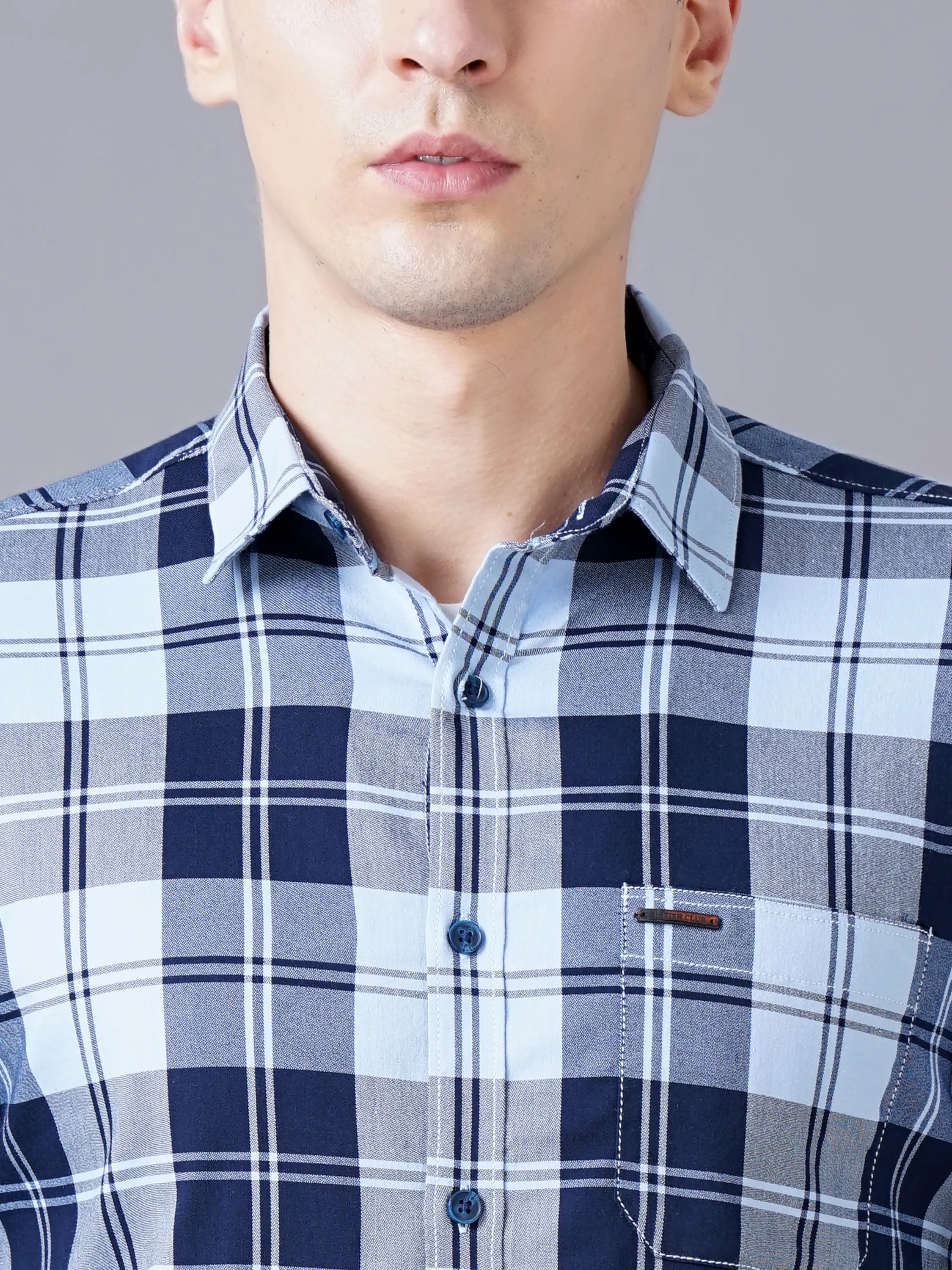 Men Blue Cotton Slim Shirt - Image 3