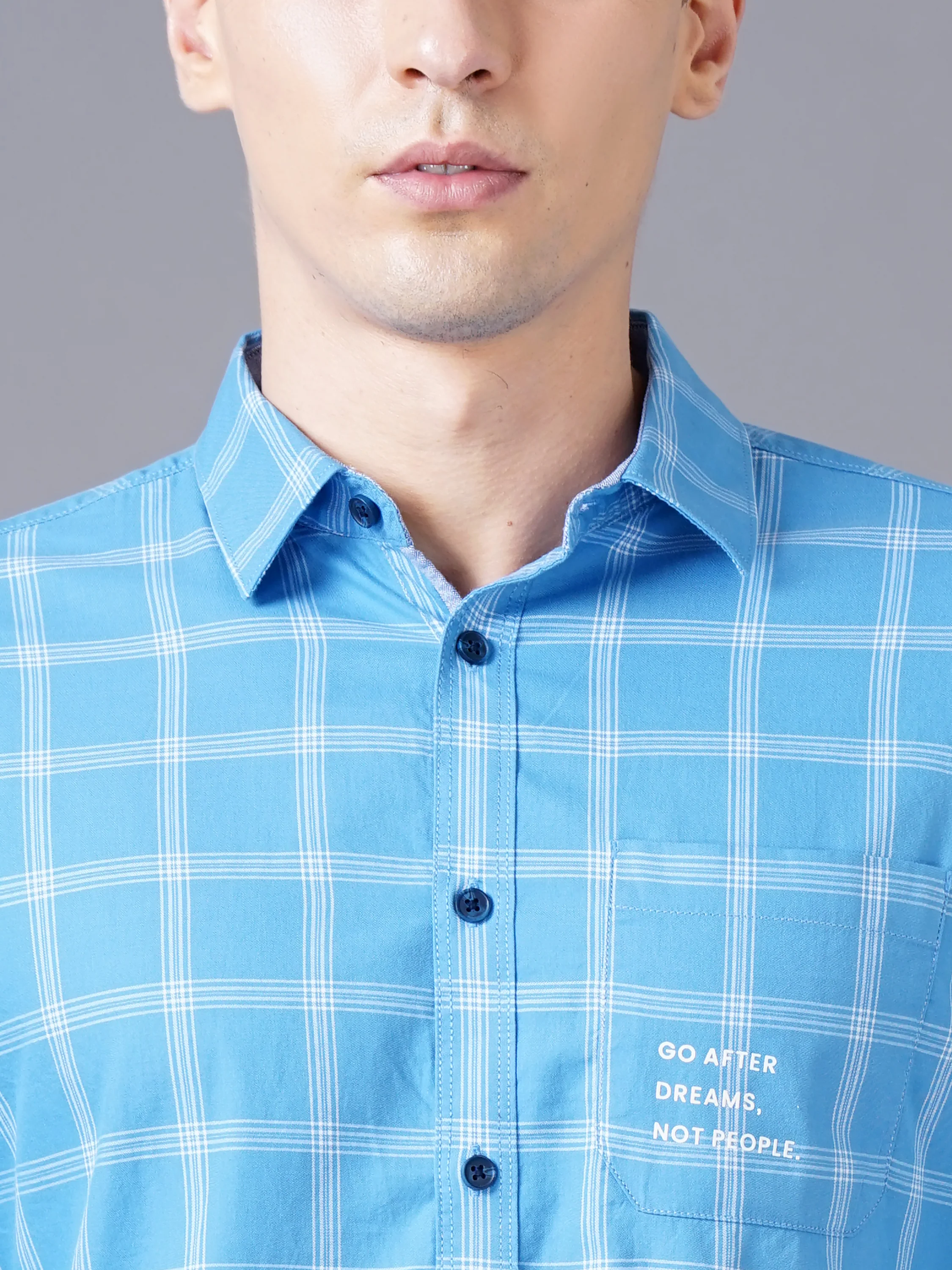 Men Blue Cotton Slim Shirt - Image 3
