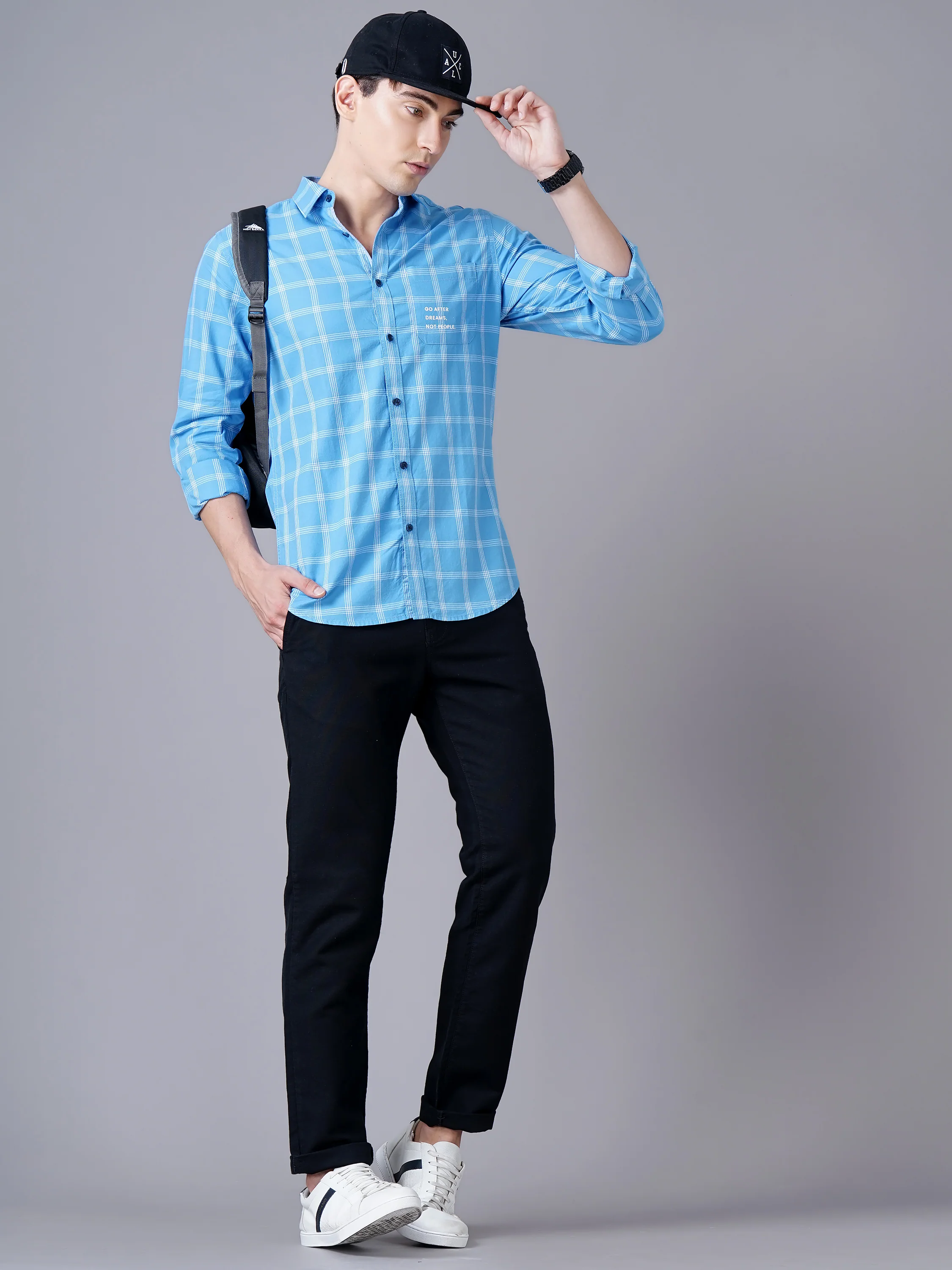 Men Blue Cotton Slim Shirt - Image 5