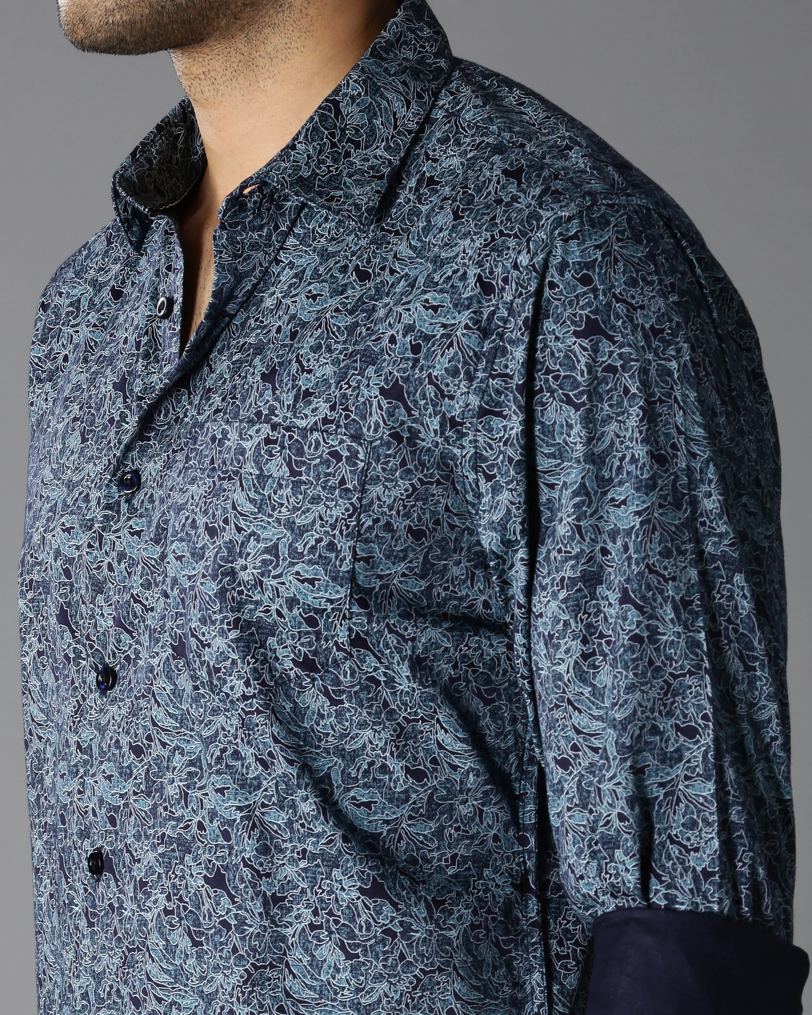 Men Blue Cotton Slim Shirt - Image 2