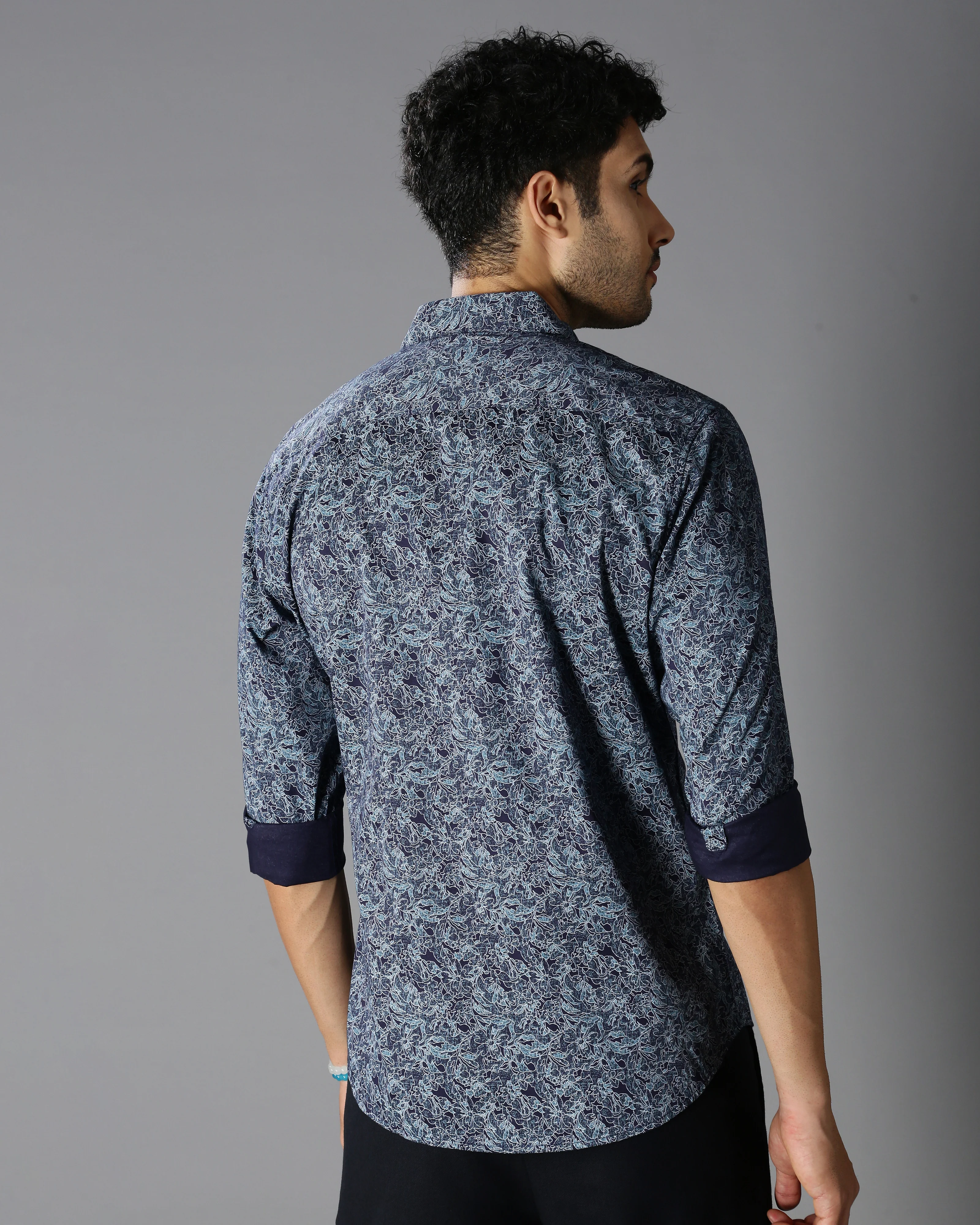 Men Blue Cotton Slim Shirt - Image 5