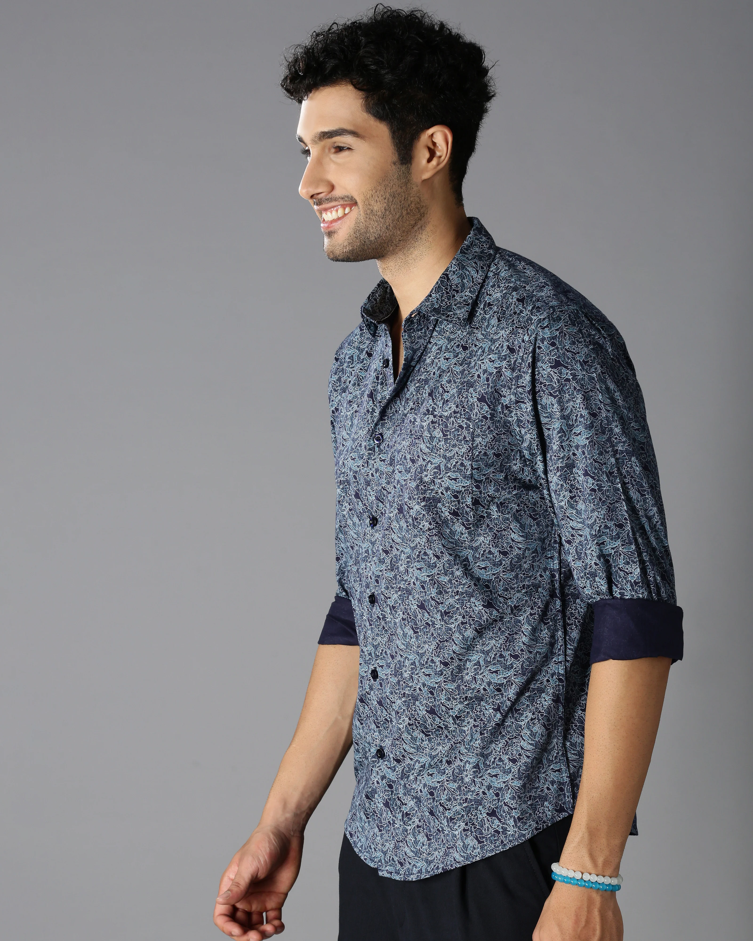 Men Blue Cotton Slim Shirt - Image 6
