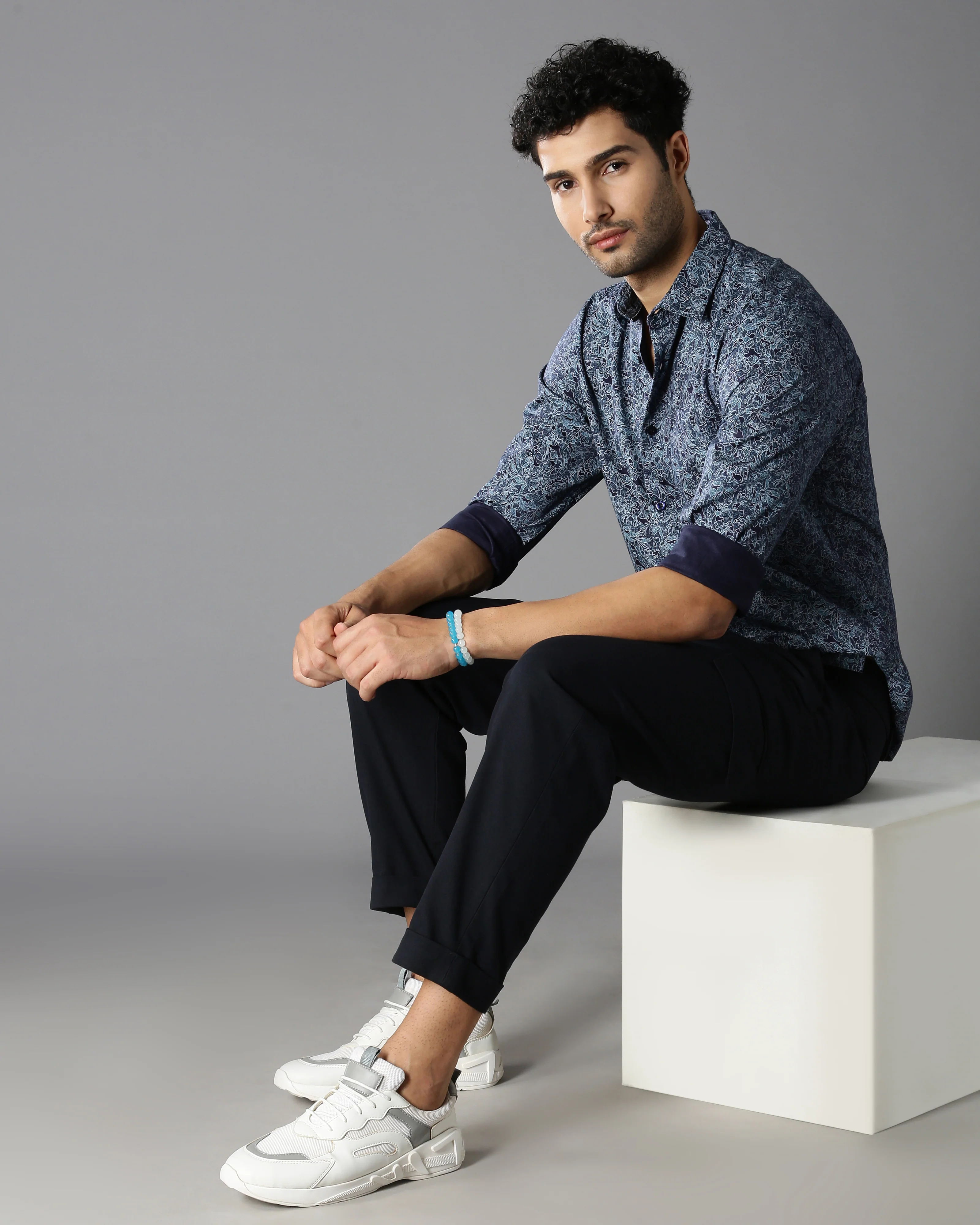 Men Blue Cotton Slim Shirt - Image 7