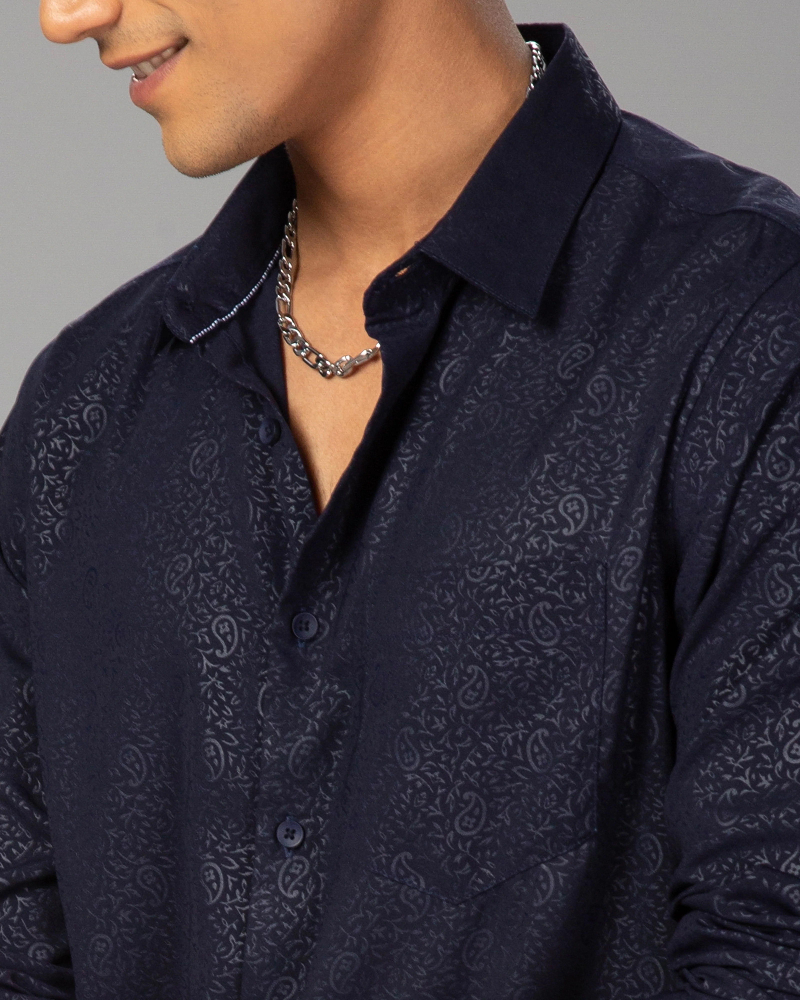 Men Blue Cotton Slim Shirt - Image 3