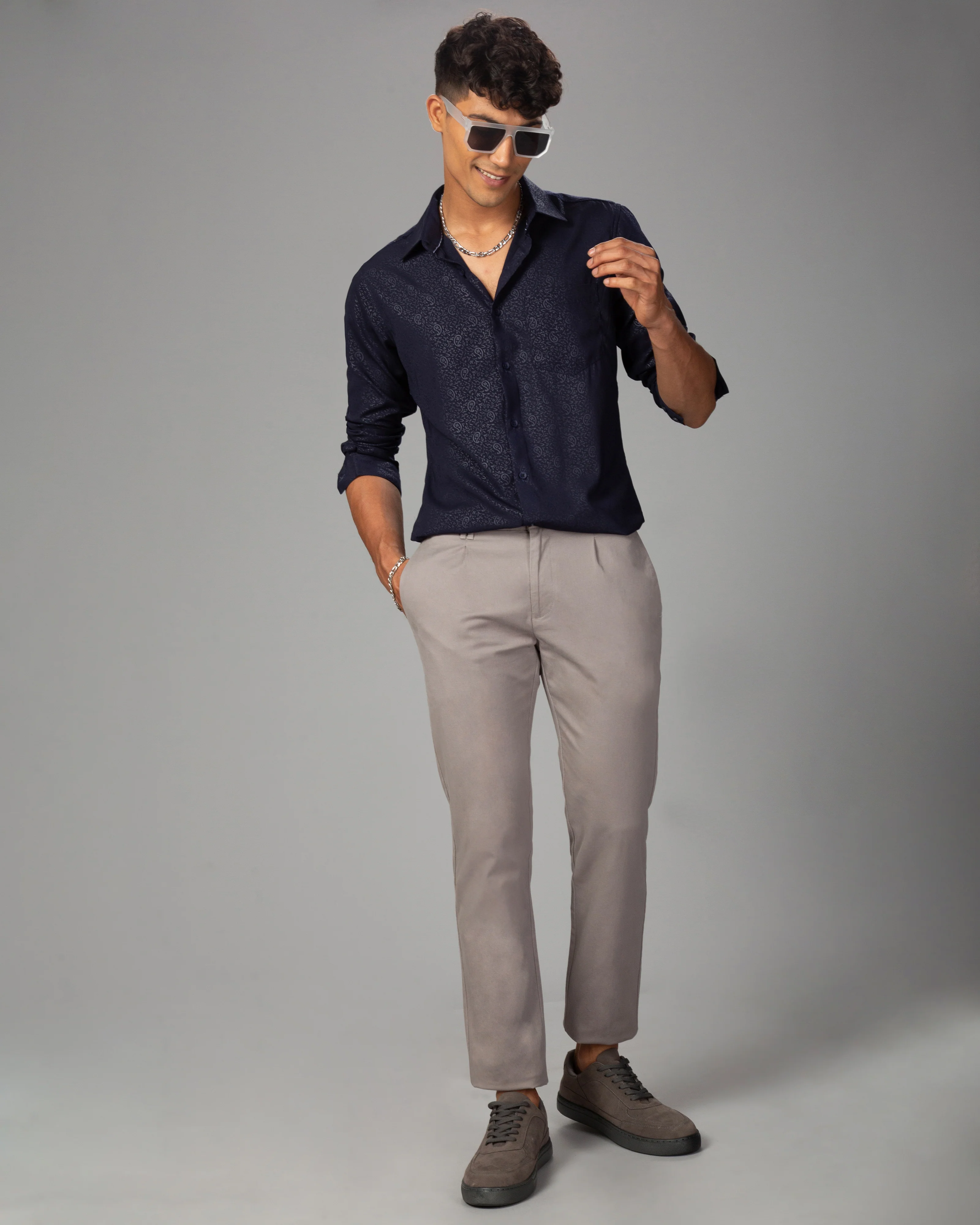 Men Blue Cotton Slim Shirt - Image 7