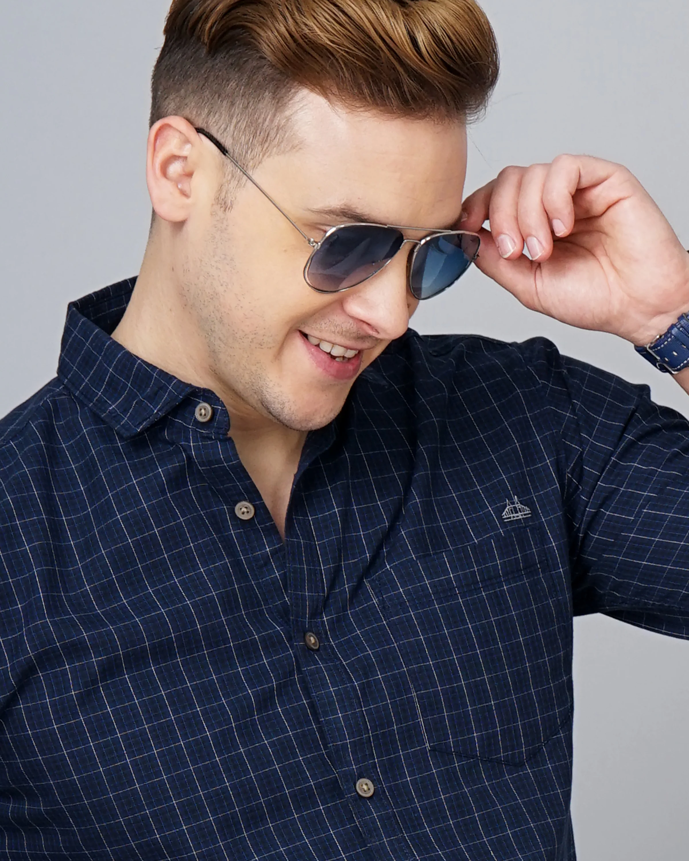Men Blue Cotton Slim Shirt - Image 2