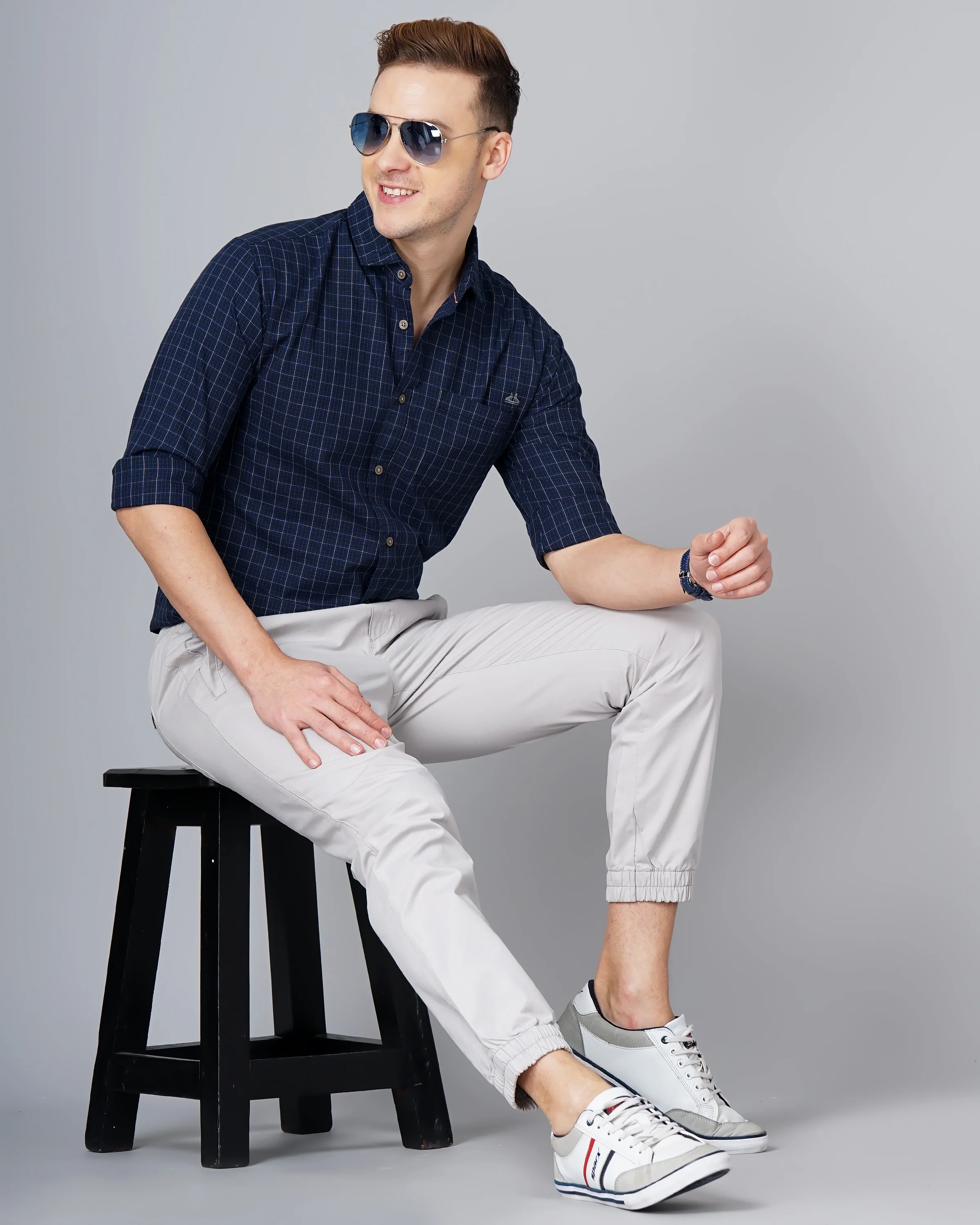 Men Blue Cotton Slim Shirt - Image 5