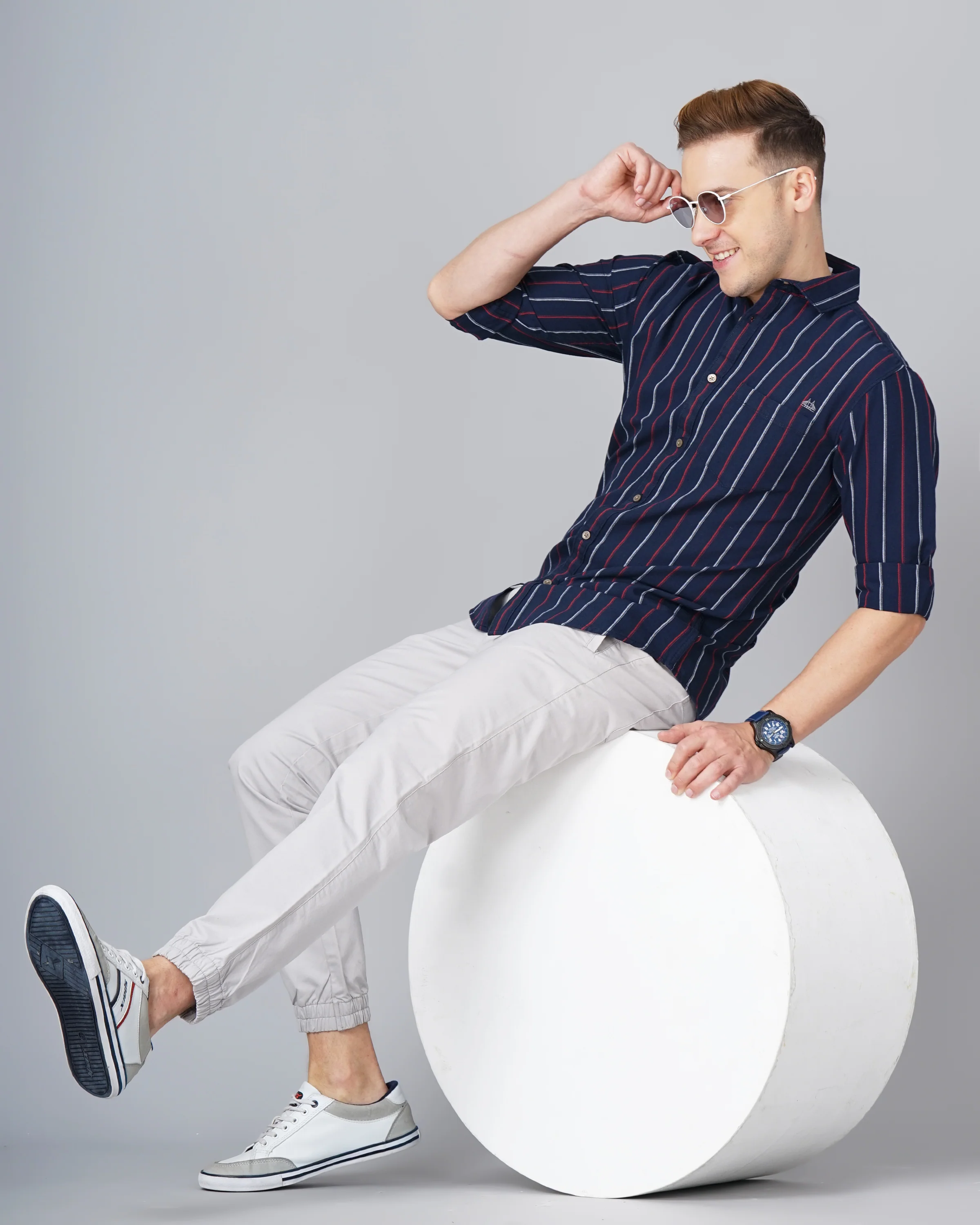 Men Blue Cotton Slim Shirt - Image 6
