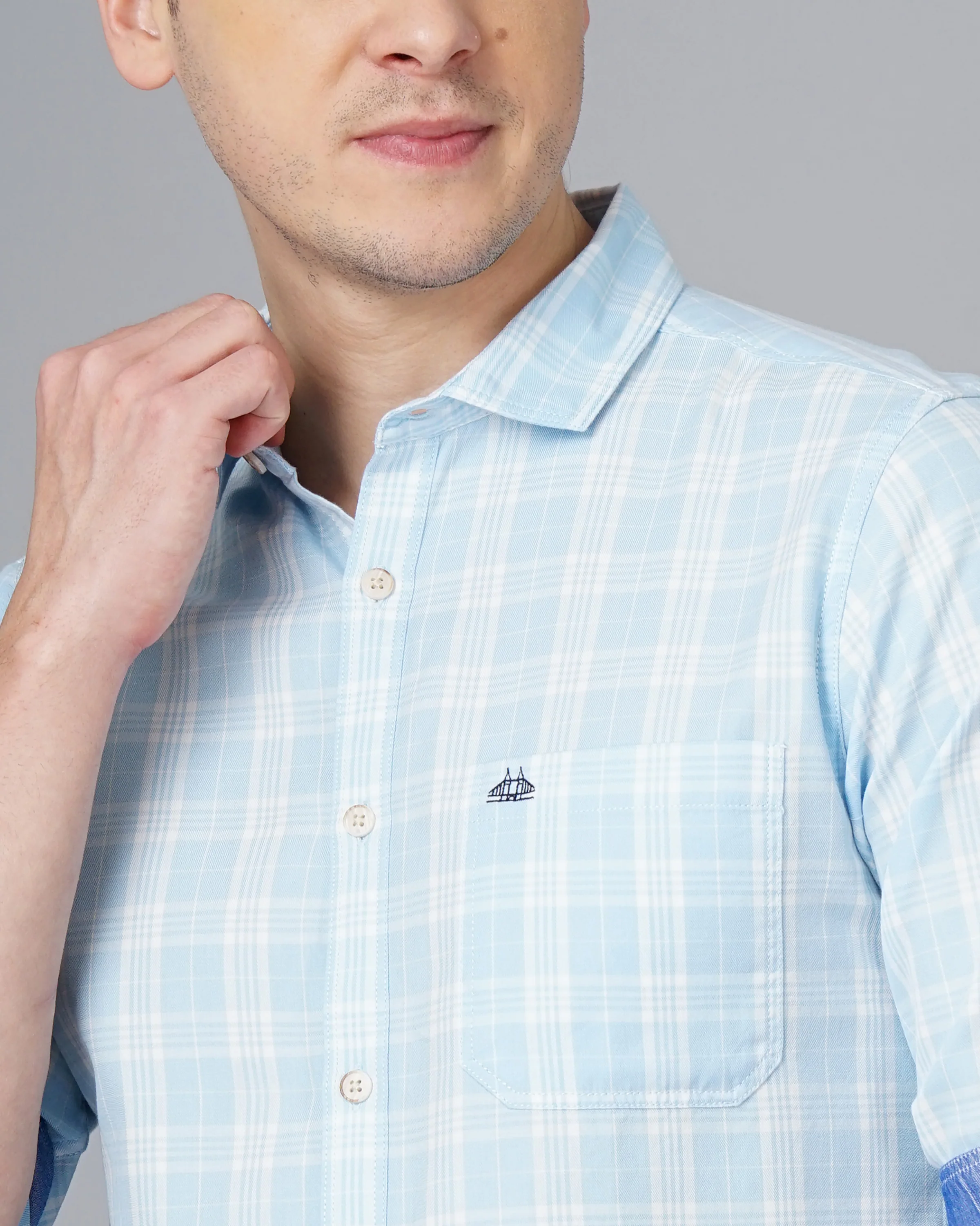 Men Blue Cotton Slim Shirt - Image 5
