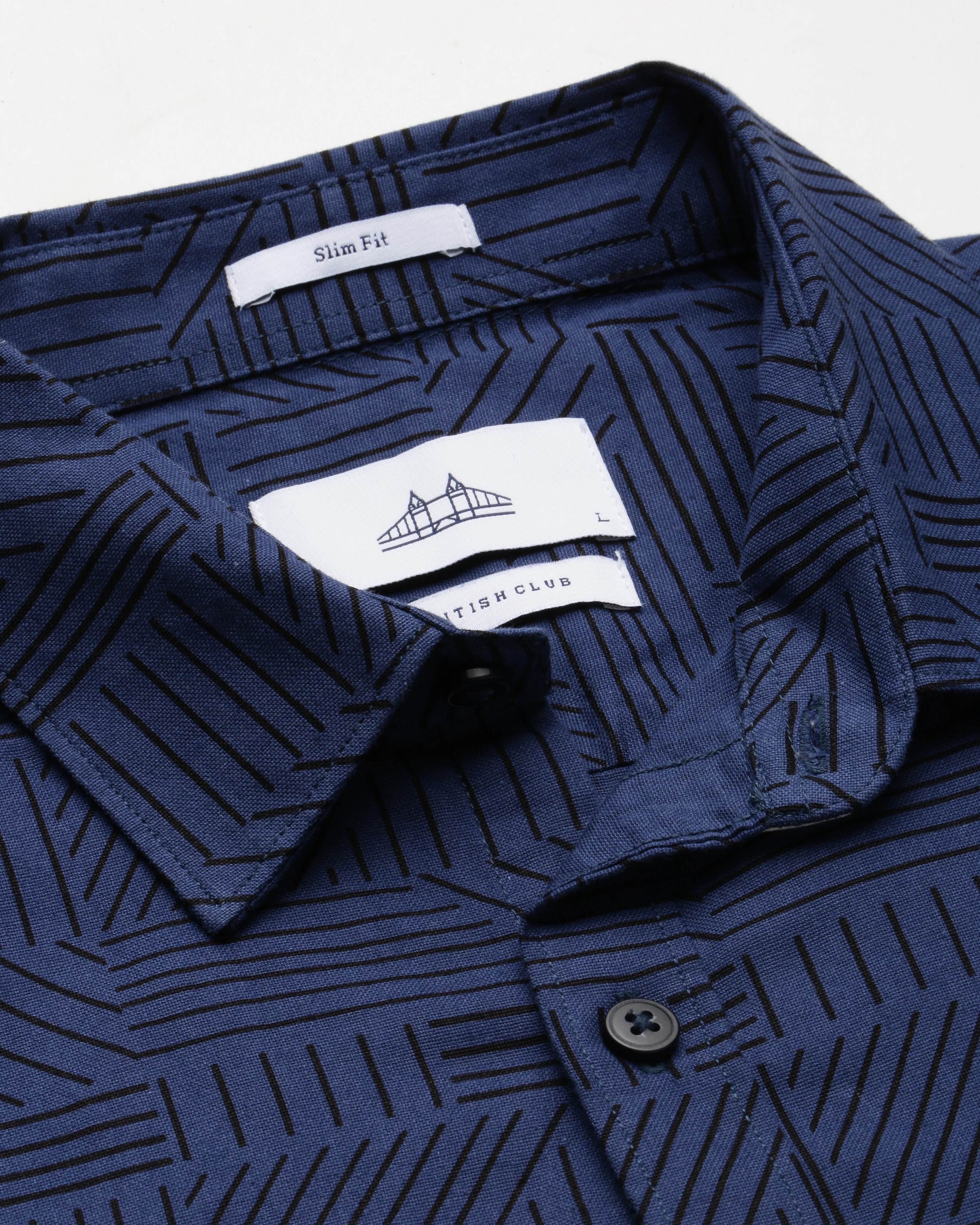 Men Blue Cotton Slim Shirt - Image 4