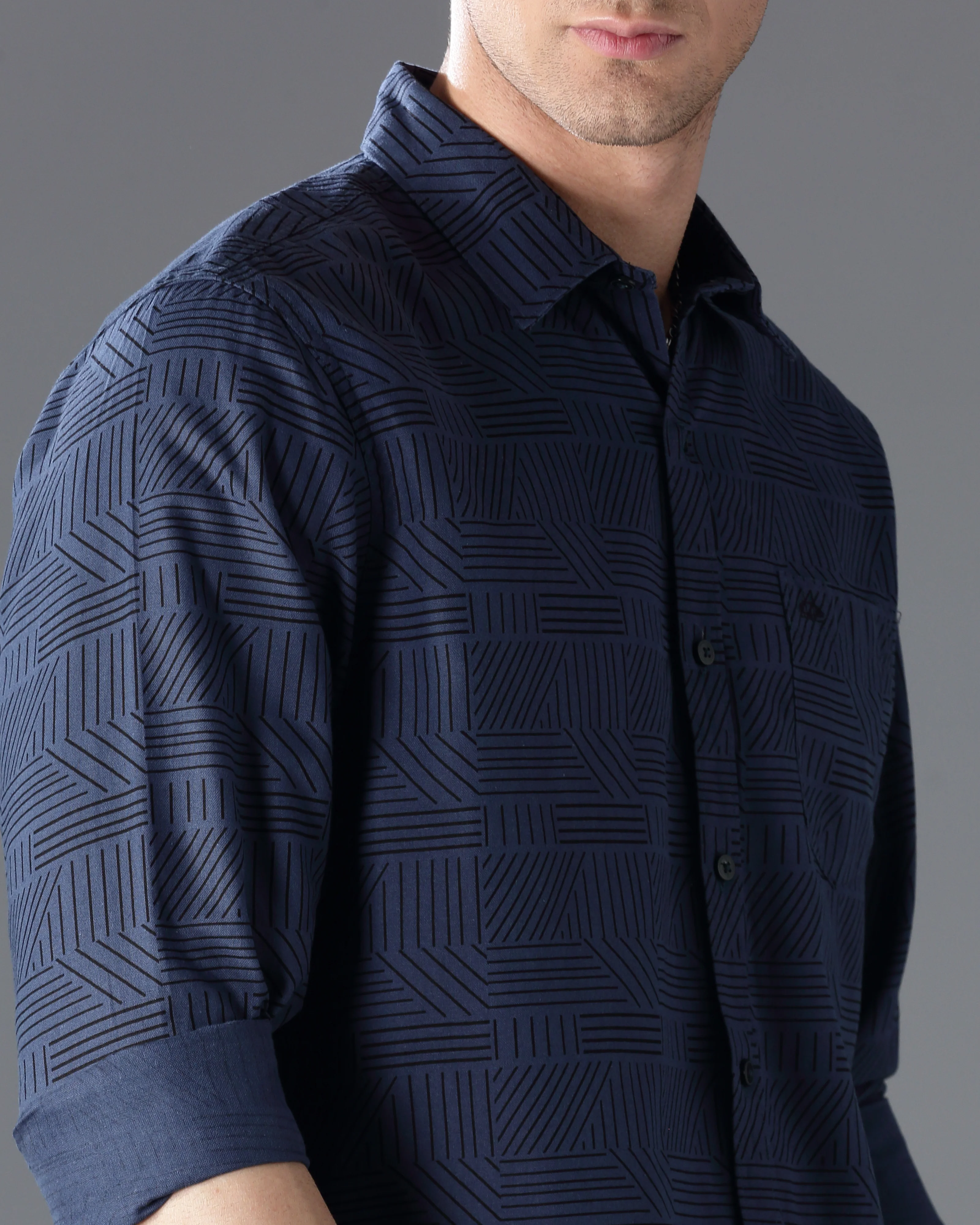 Men Blue Cotton Slim Shirt - Image 5