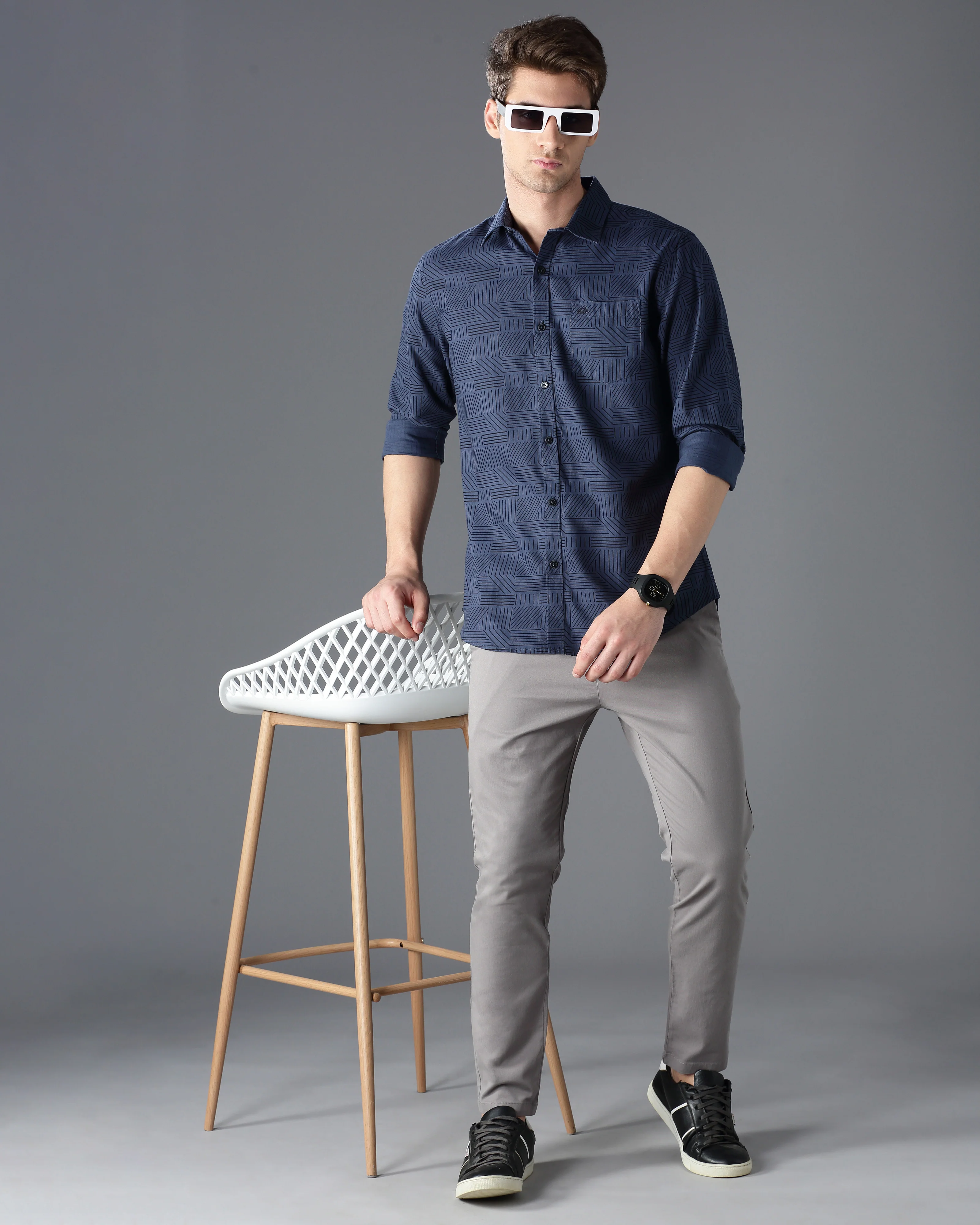 Men Blue Cotton Slim Shirt - Image 6