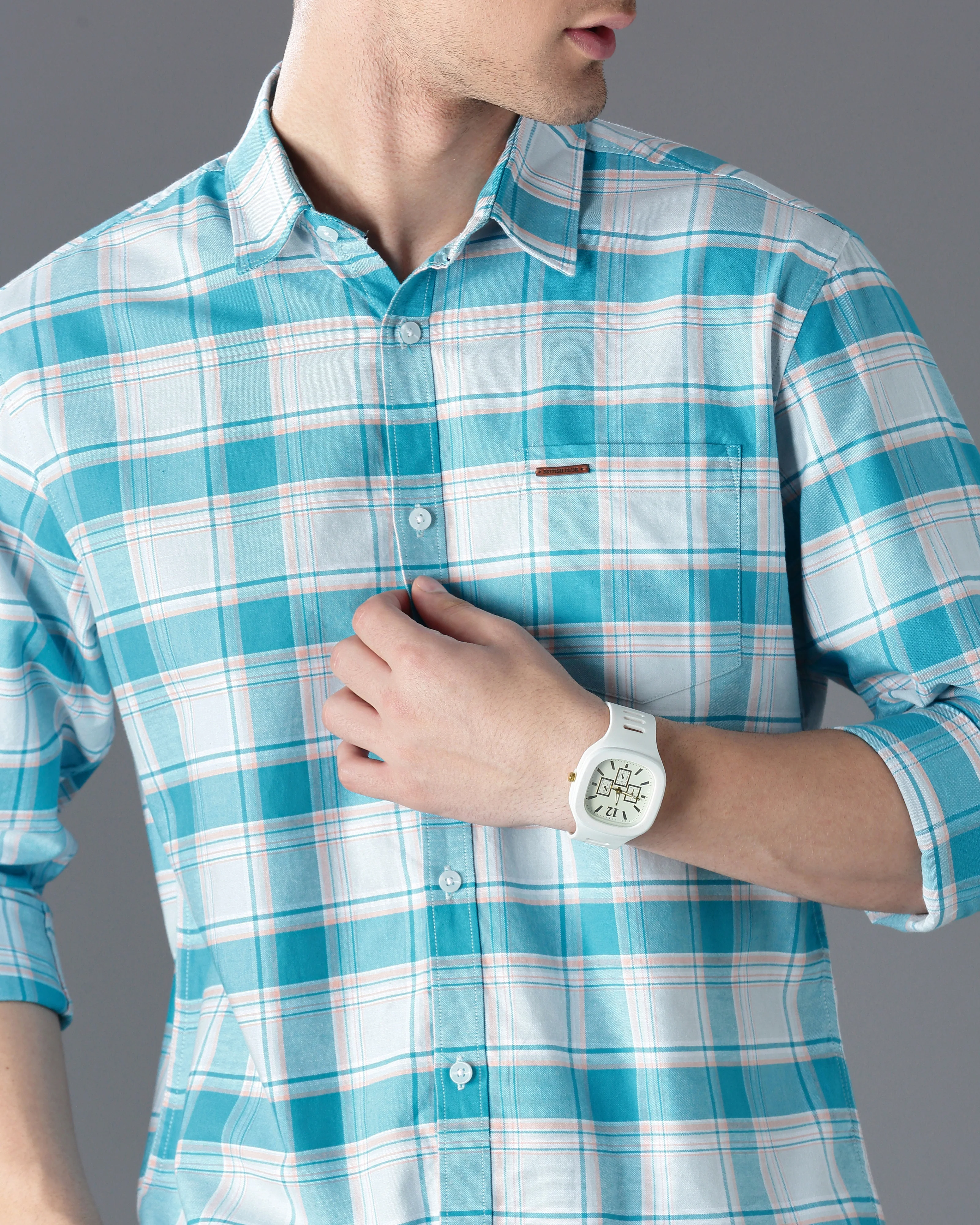 Men Blue Cotton Slim Shirt - Image 2